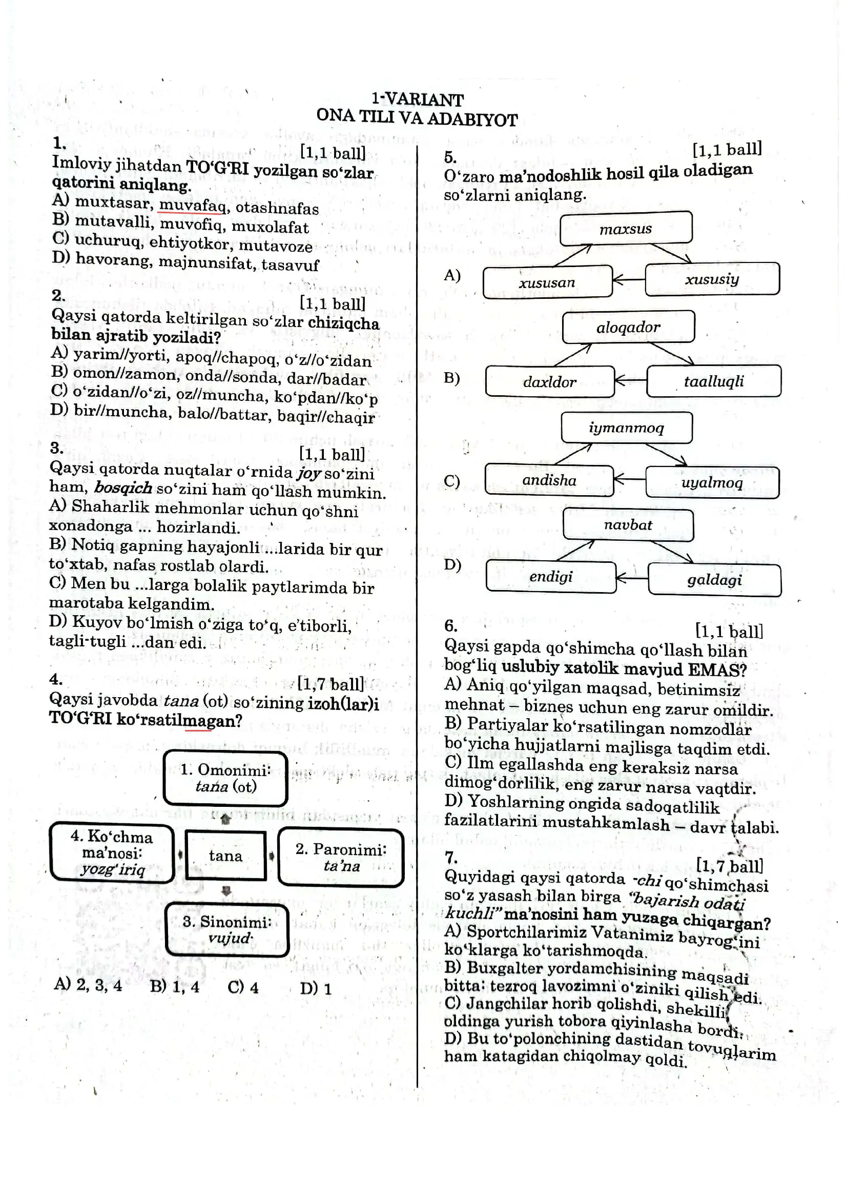 Diagnostik test milliy sertifikat 1