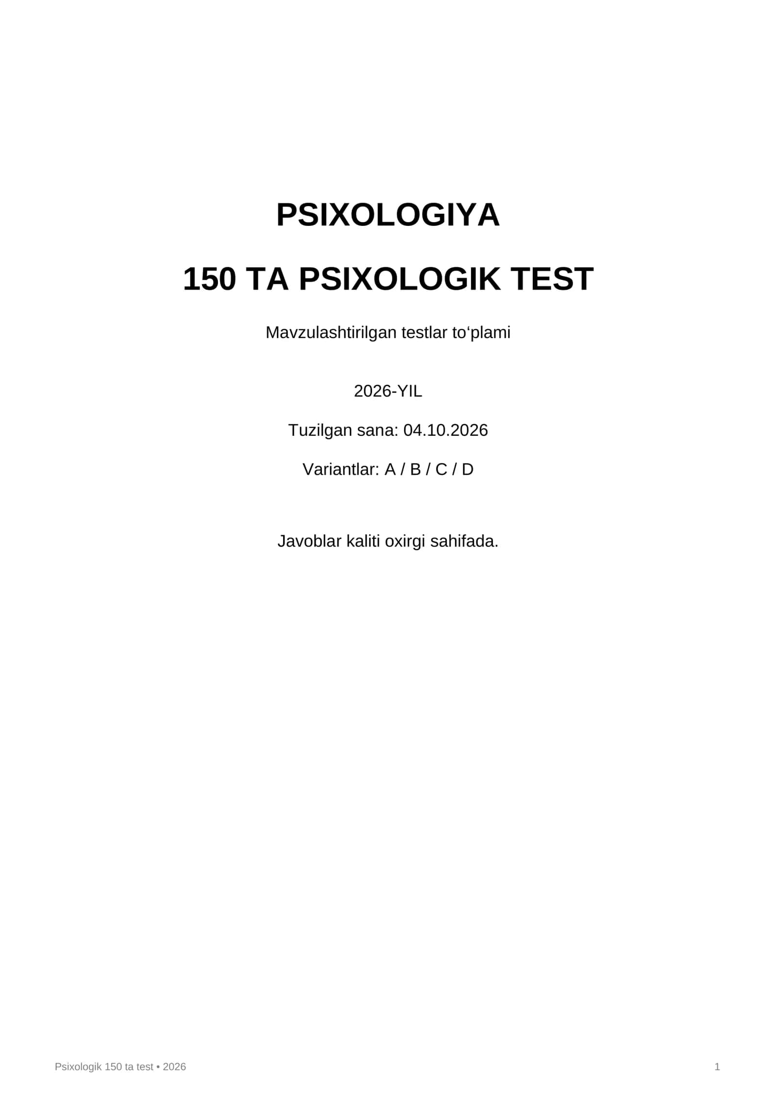 PSIXOLOGIYA 150 TA PSIXOLOGIK TEST 1
