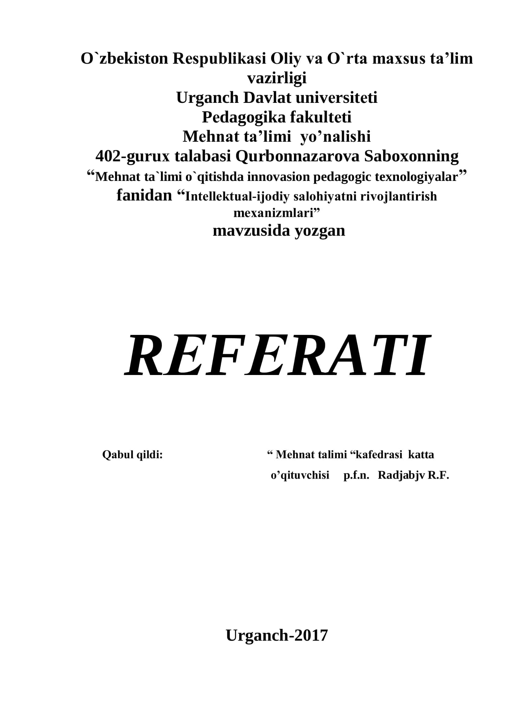 "Intеllеktual-ijоdiy salоhiyatni rivоjlantirish mехanizmlari" 1