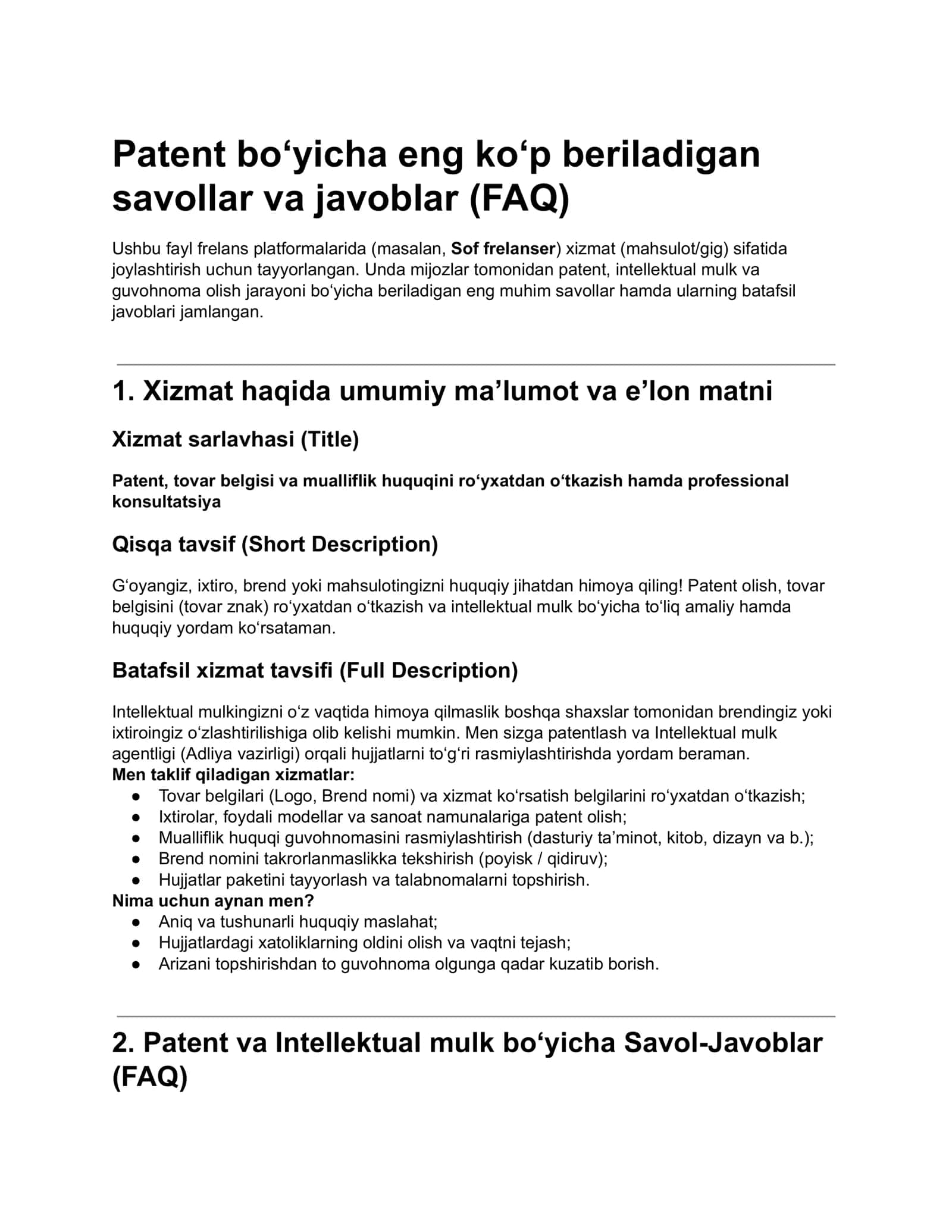 Patent savol javoblari 1