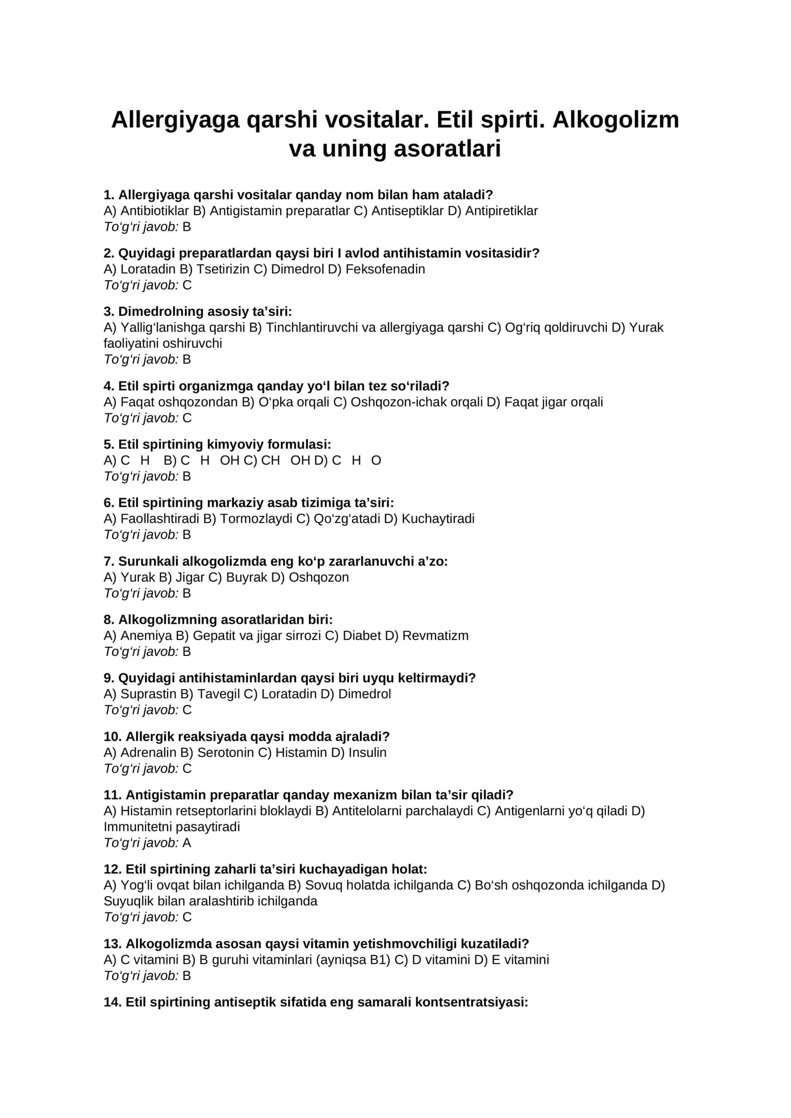 Allergiyaning tashhislanishi va davolash usullari 1