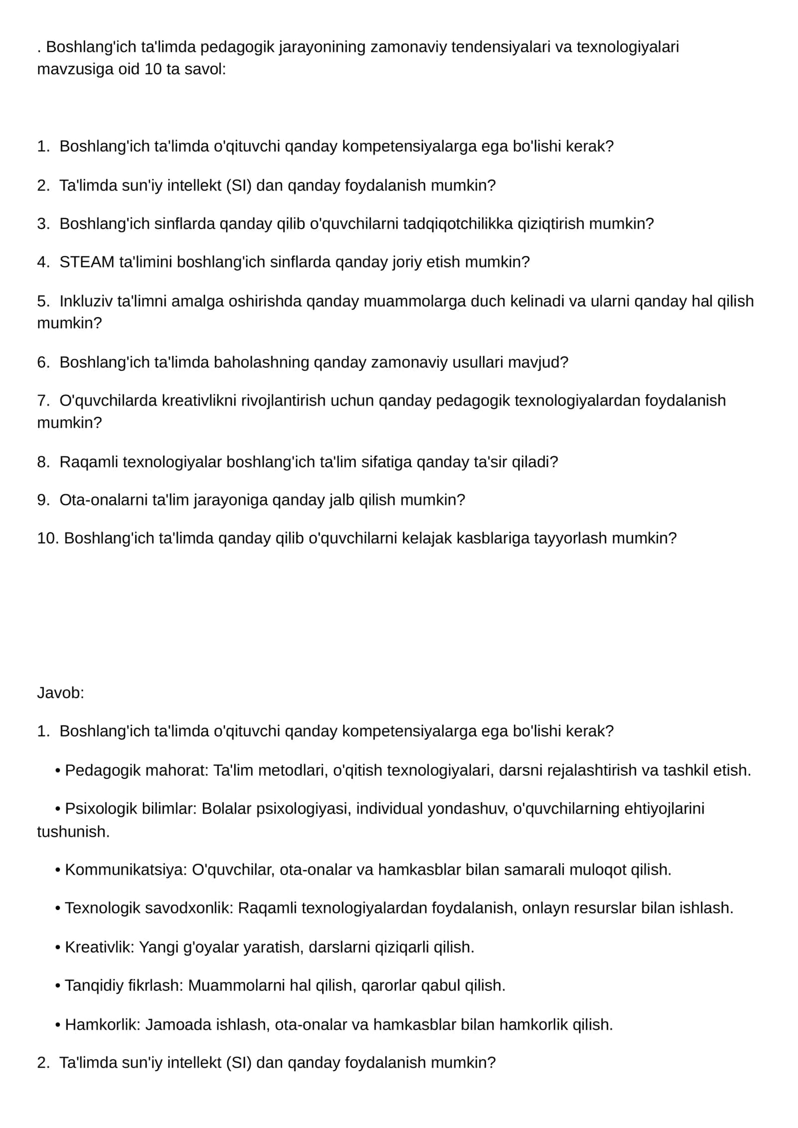 Boshlang'ich ta'limda pedagogik jarayonining zamonaviy tendensiyalari va texnologiyalari 1