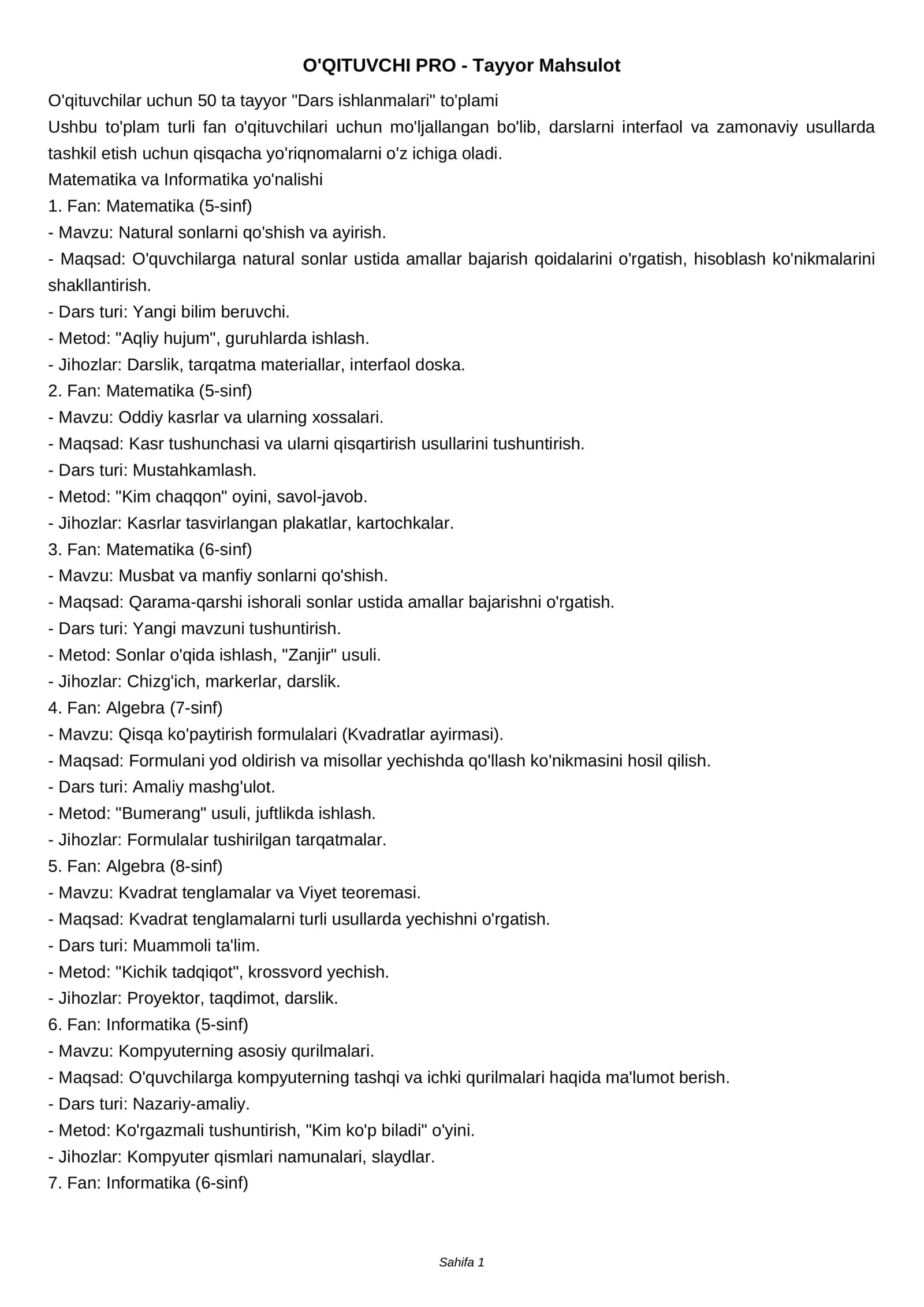 O'QITUVCHI PRO - Tayyor Mahsulot 1