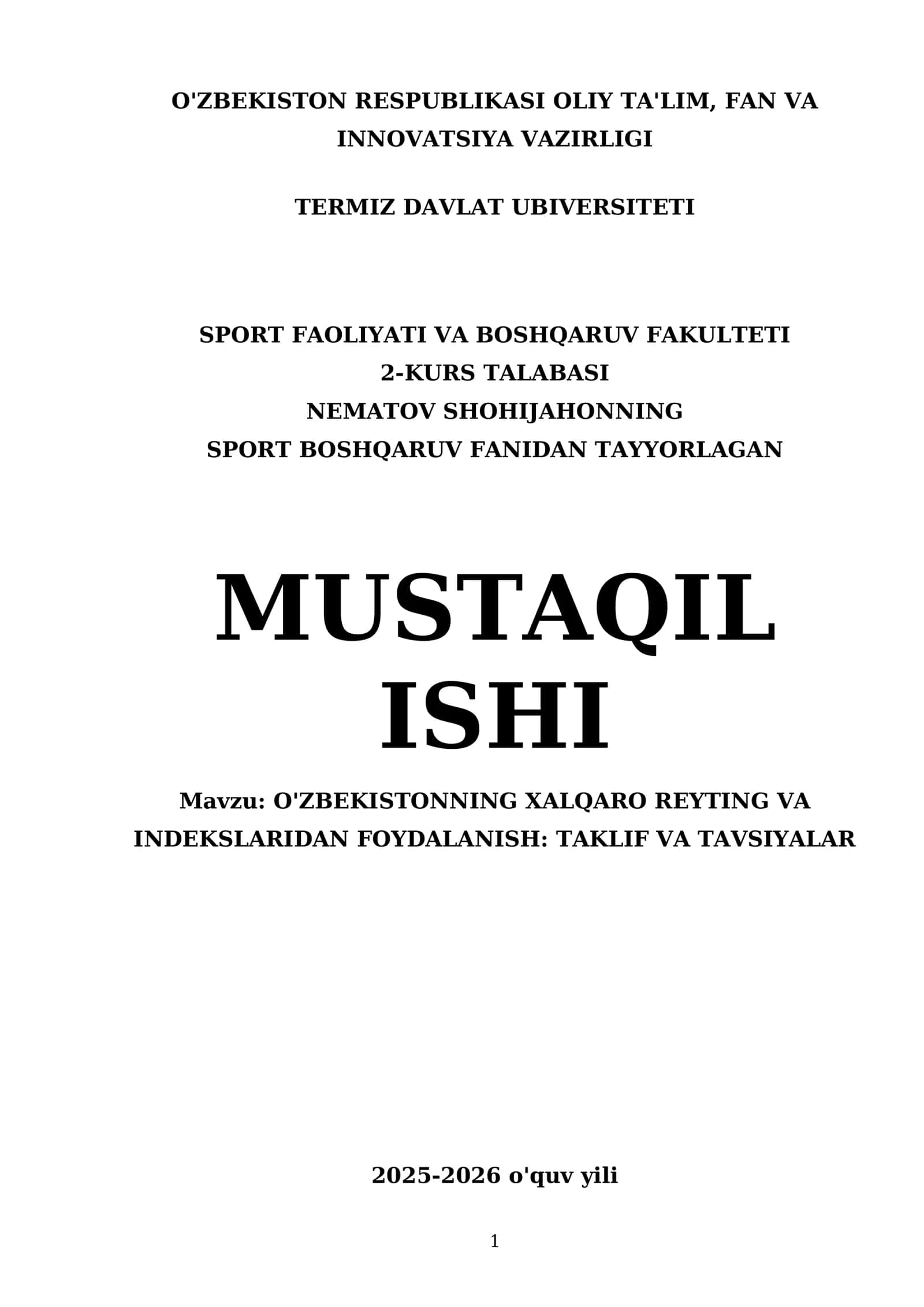 NEMATOV SHOHIJAHONNING SPORT BOSHQARUV FANIDAN TAYYORLAGAN MUSTAQIL ISHI 1
