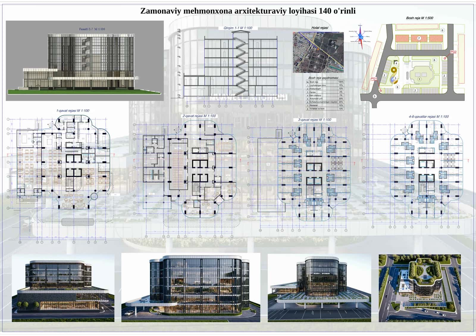 Zamonaviy mehmonxona arxitekturaviy loyihasi 140 o'rinli  2.0x1.40 m.pdf 1