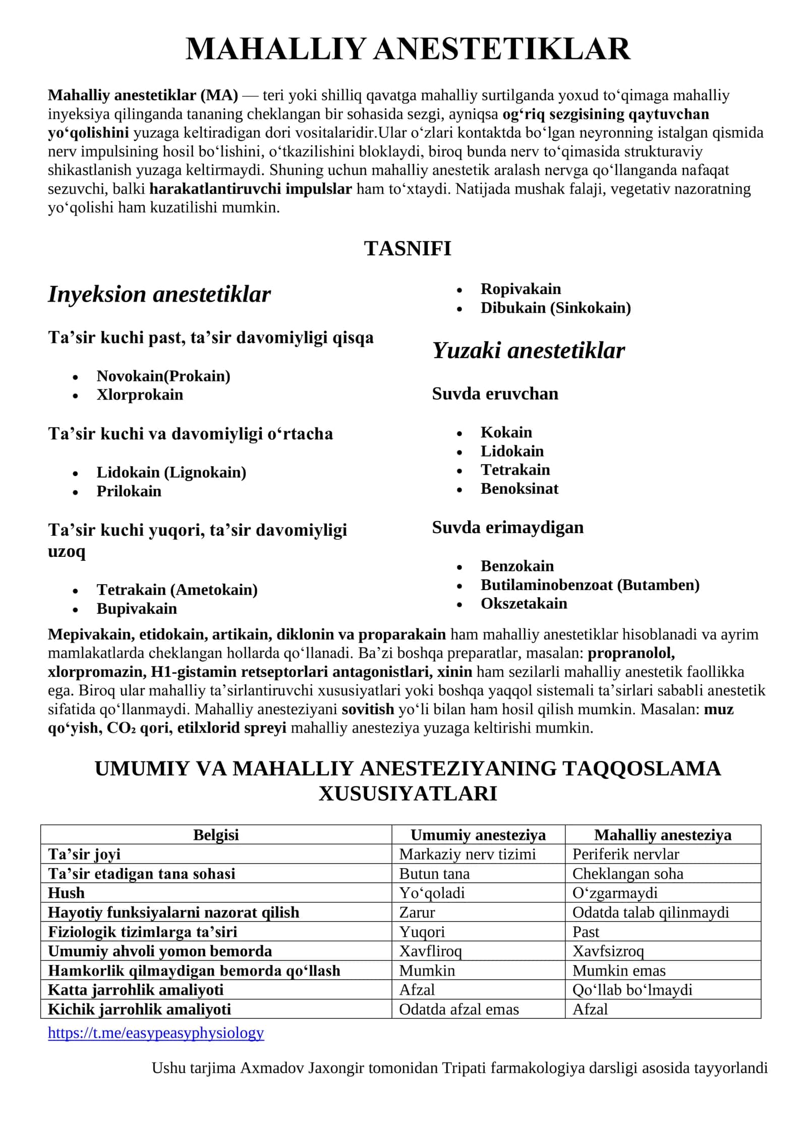 MAHALLIY ANESTETIKLAR 1