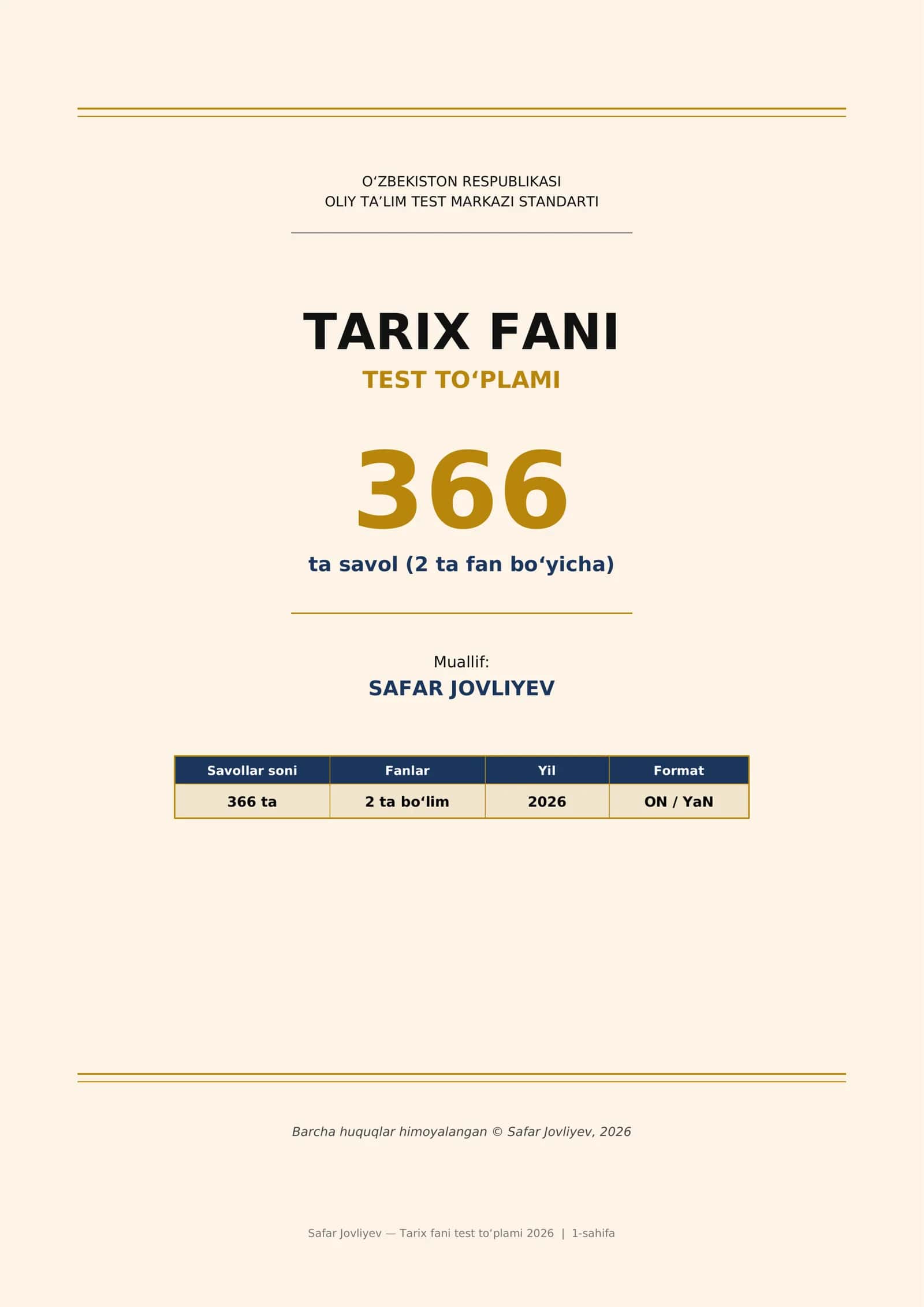 Tarix fani test to‘plami 1