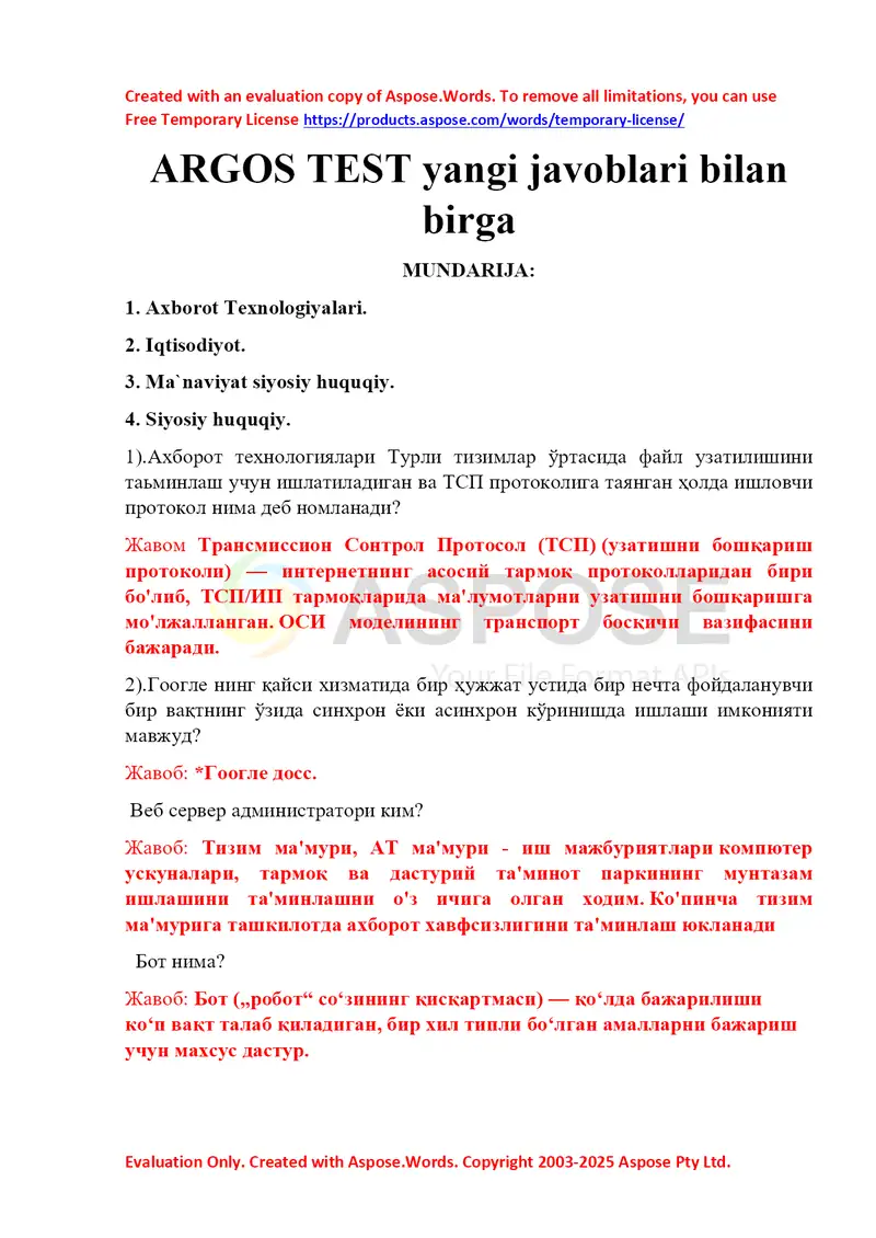 Argos test 2025 yangisi 1