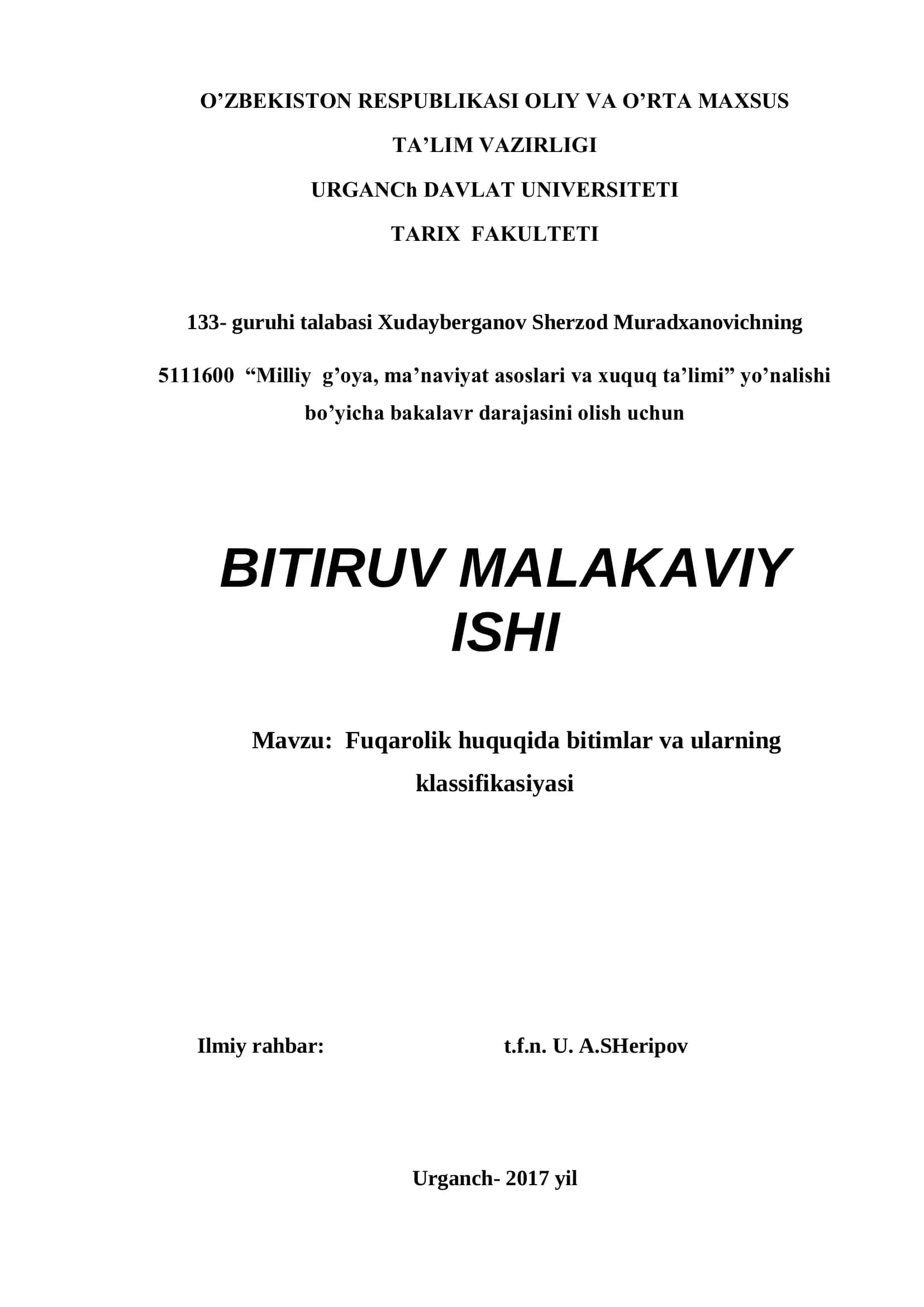 Fuqarolik huquqida bitimlar va ularning klassifikasiyasi 1