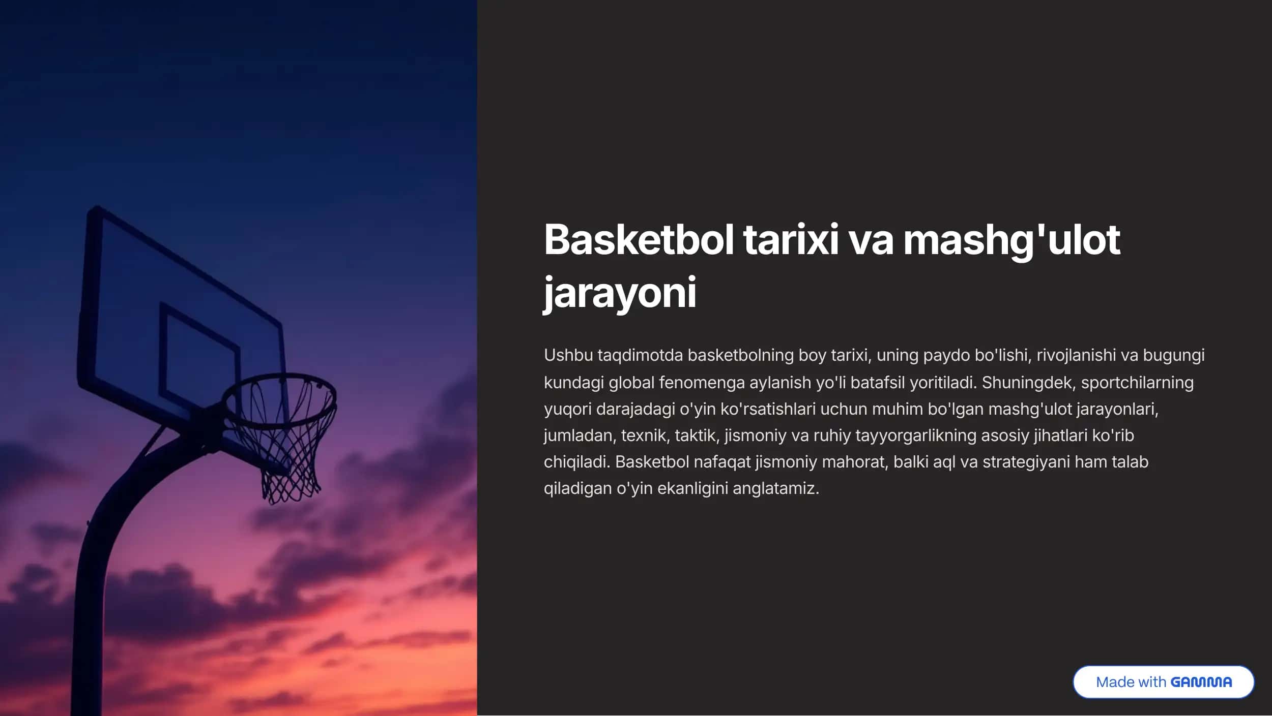 Basketbol tarixi va mashg'ulot 1