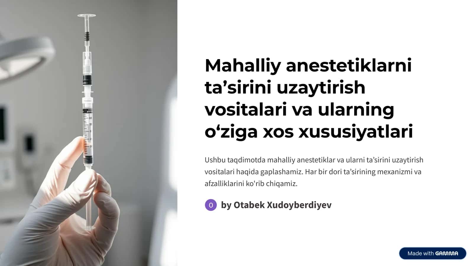 Mahalliy anestetiklarni ta¾sirini uzaytirish 1