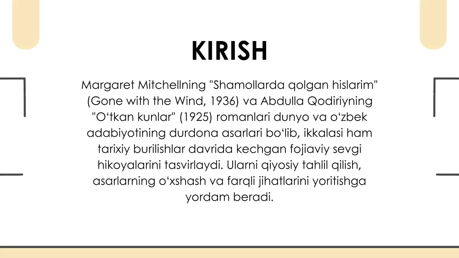 ABDULLA QODIRIYNING O'TKAN KUNLAR VA MARGARET MITCHELLNING SHAMOLLARDA QOLGAN HISLARIM ROMANLARINING QIYOSIY-TIPOLOGIK TAHLILI 1