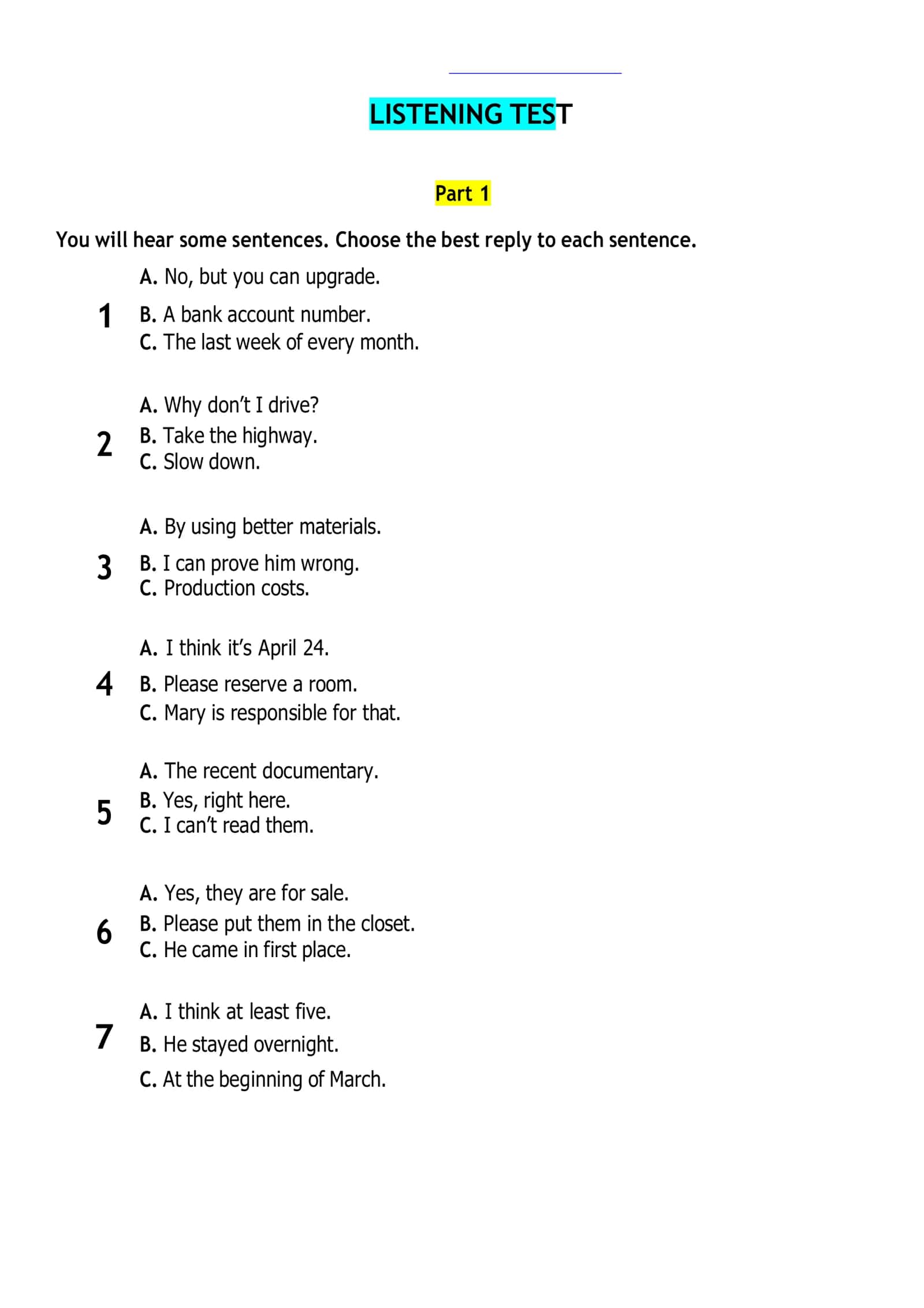 LISTENING TEST 1