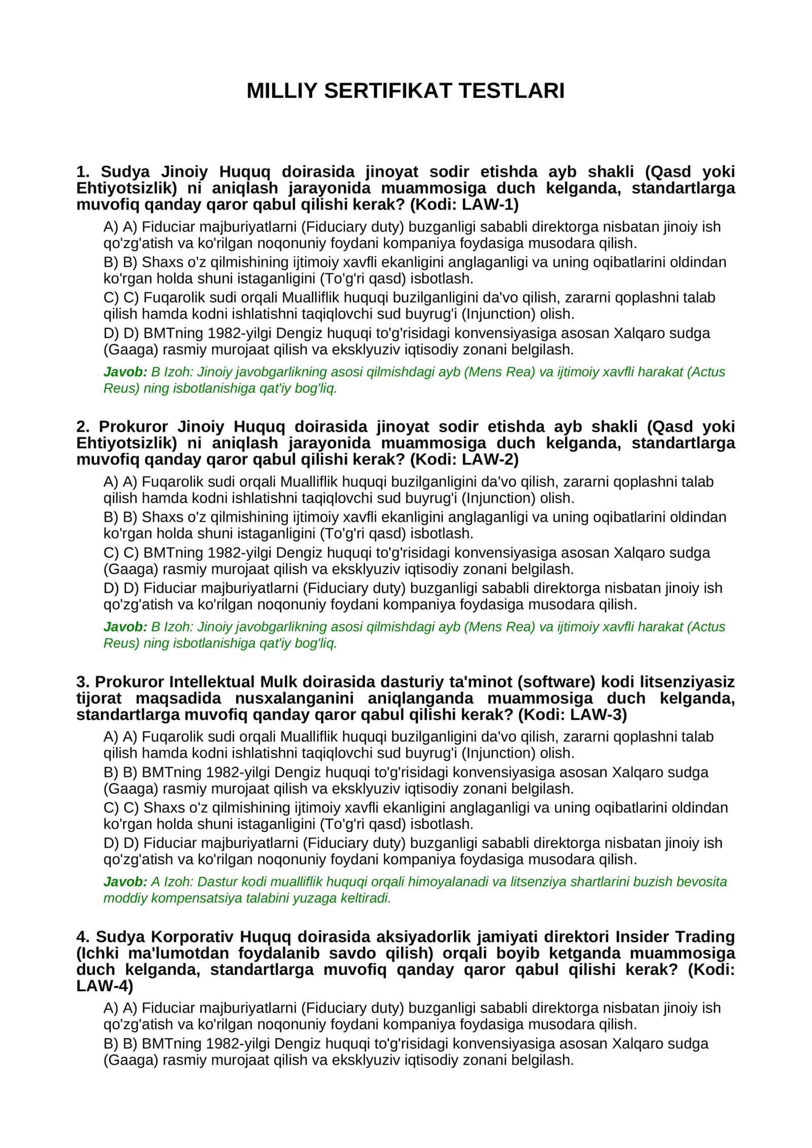 MILLIY SERTIFIKAT TESTLARI 1