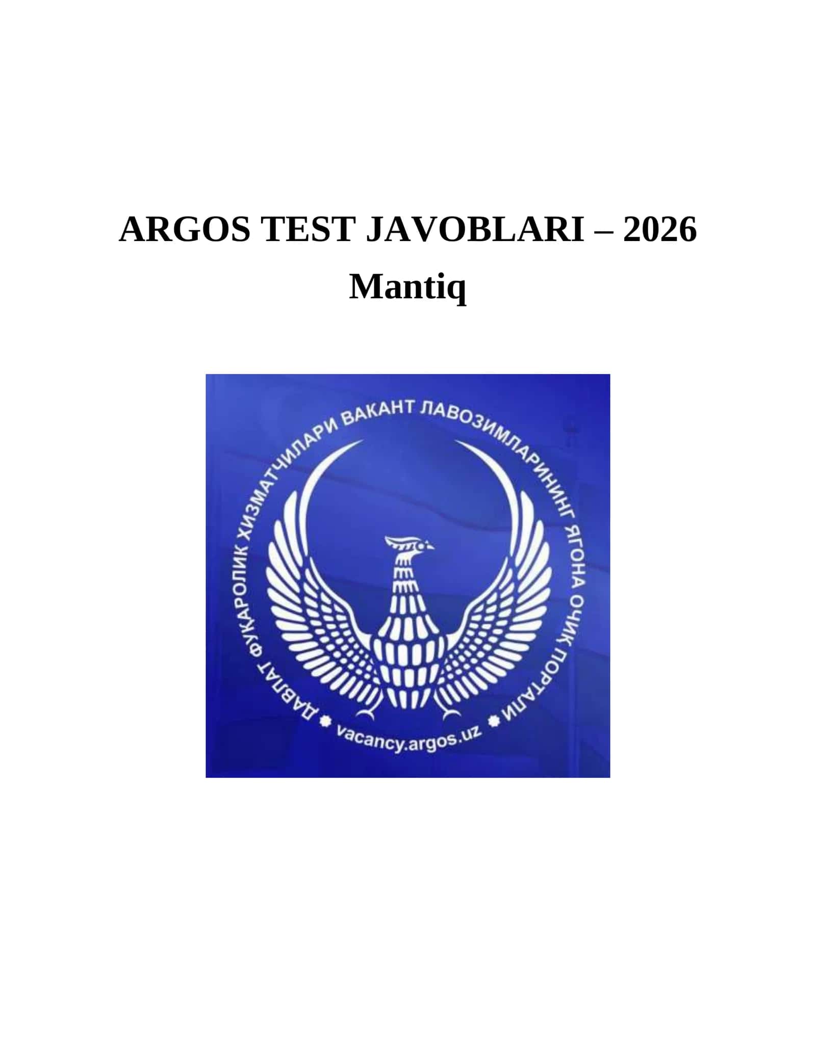 Argos test javoblari 2026-yil yangi | Mantiq 1