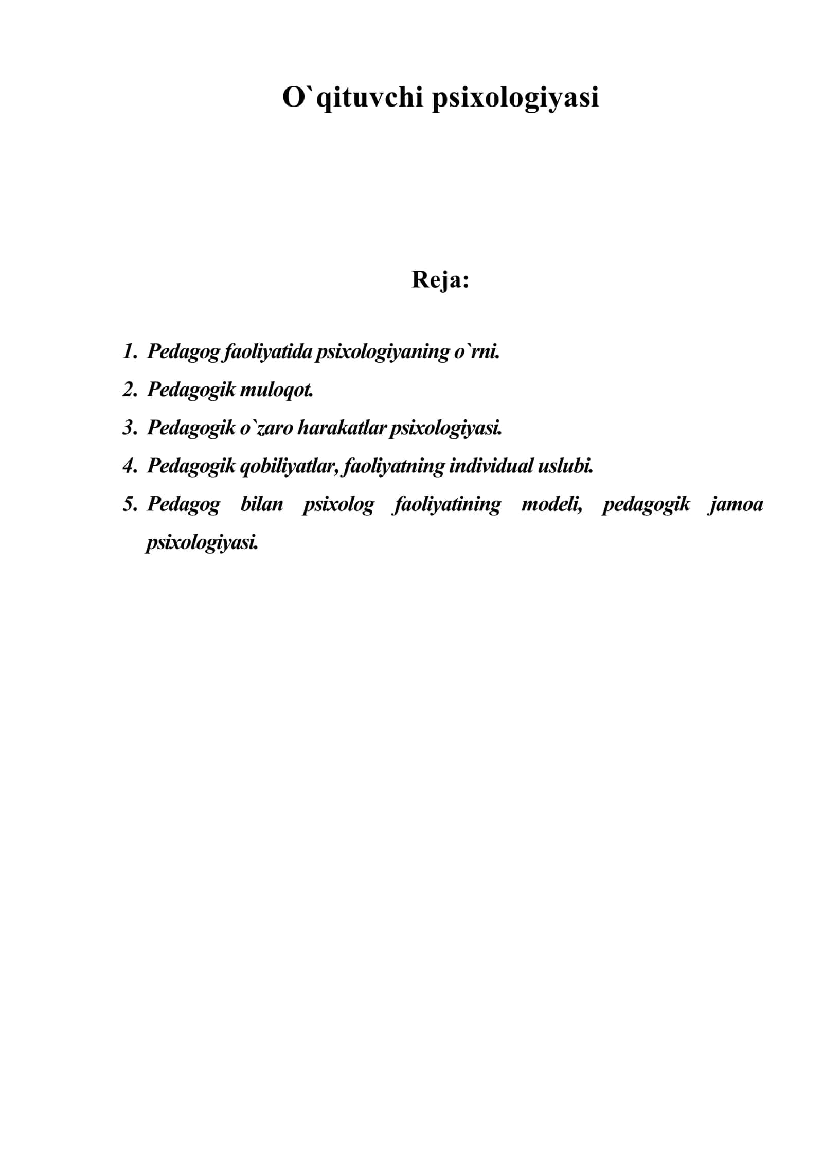 Pedagog faoliyatida psixologiyani yangi ko`rkazish 1