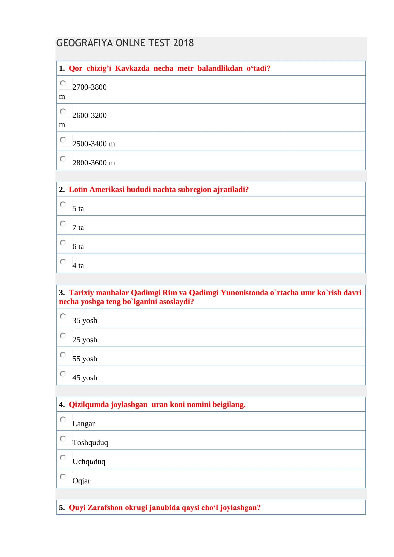 GEOGRAFIYA ONLNE TEST 2018 1
