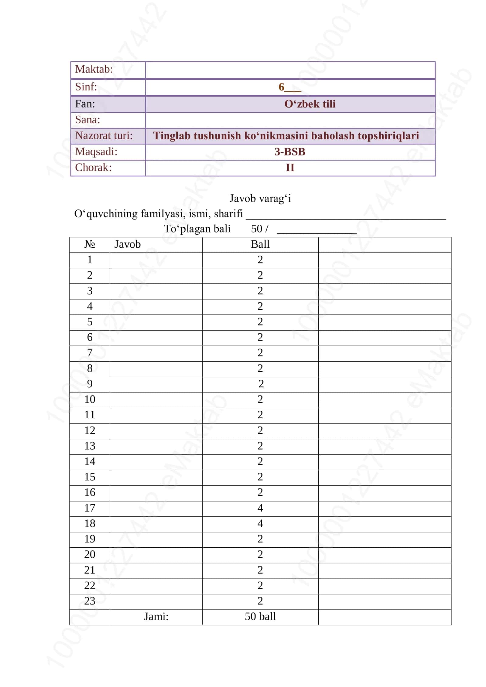 Tinglab tushunish testi 1