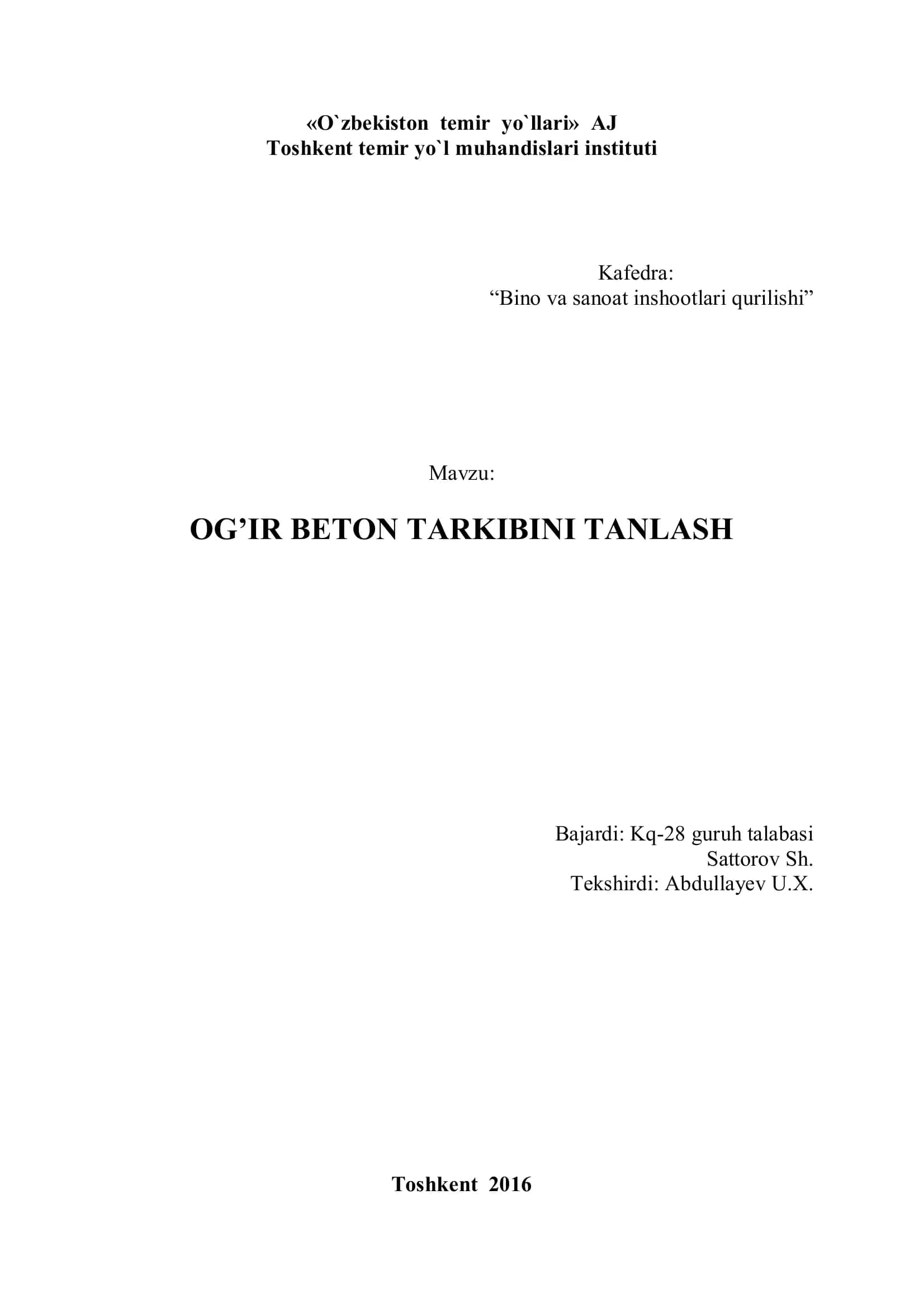 OG’IR BETON TARKIBINI TANLASH 1