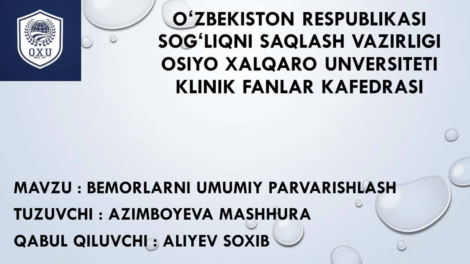 BEMORLARNI UMUMIY PARVARISHLASH Taqdimot (37) 1