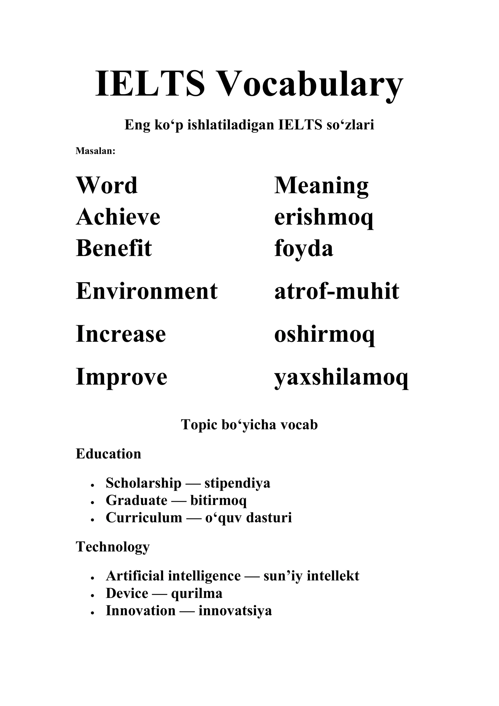 IELTS Vocabulary 1