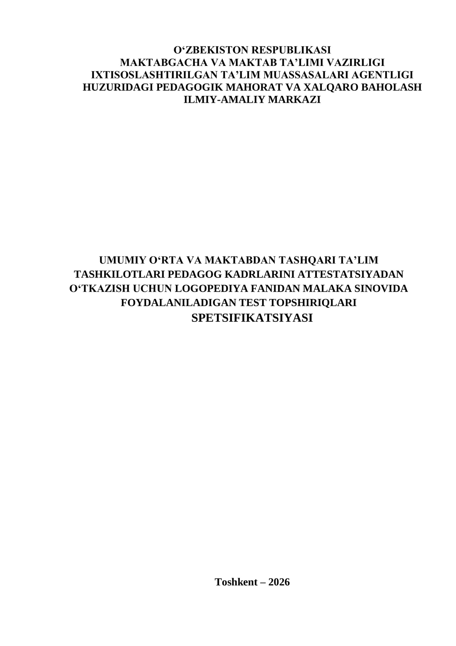 Logopediya Fanidan Test Topshiriqlari 1