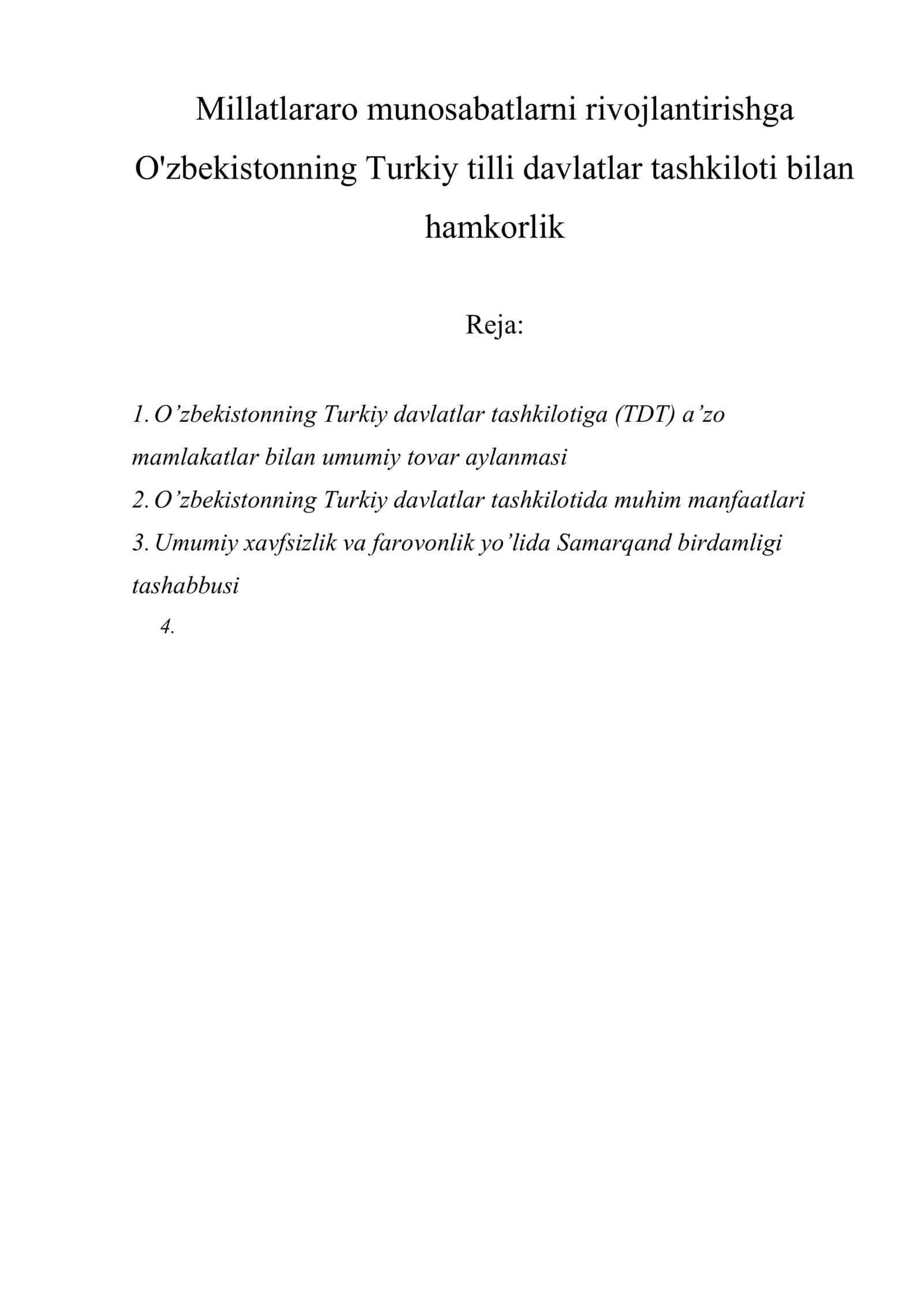 O'zbekistonning Turkiy tilli davlatlar tashkiloti bilan hamkorlik 1