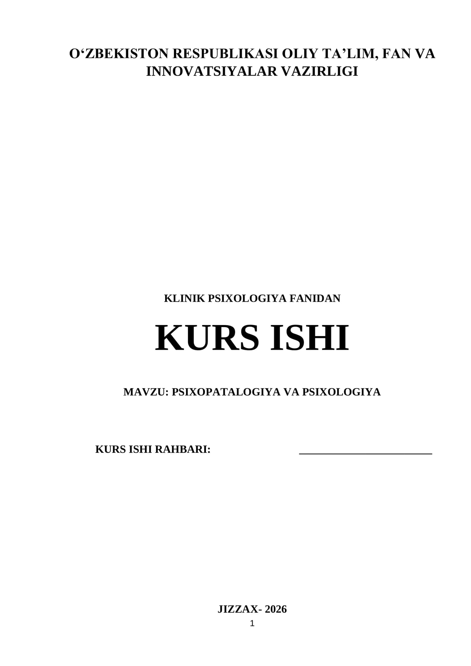 PSIXOPATALOGIYA VA PSIXOLOGIYA KURS ISHI 1