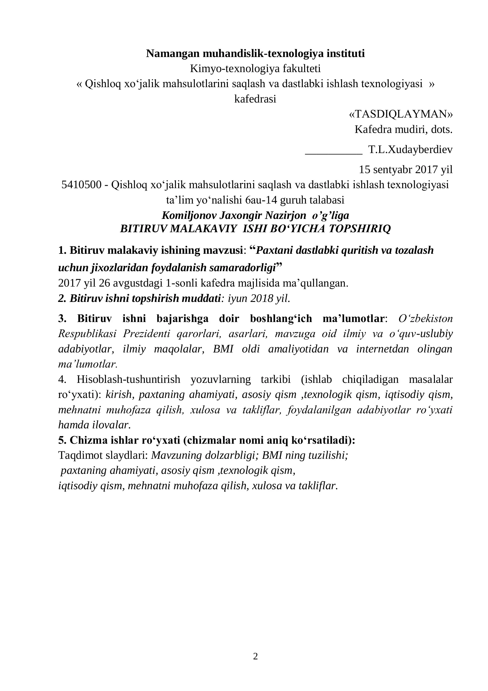 Qishloq xo'jalik mahsulotlarini saqlash va dastlabki ishlash texnologiyasi 2
