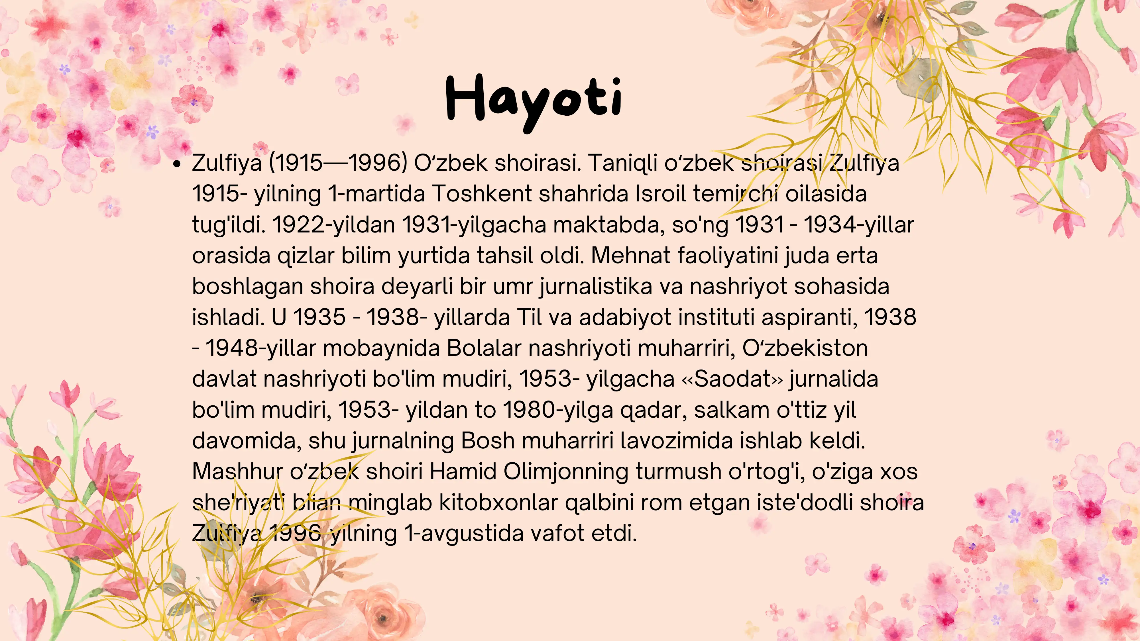 Zulfiya hayoti va ijodi 2