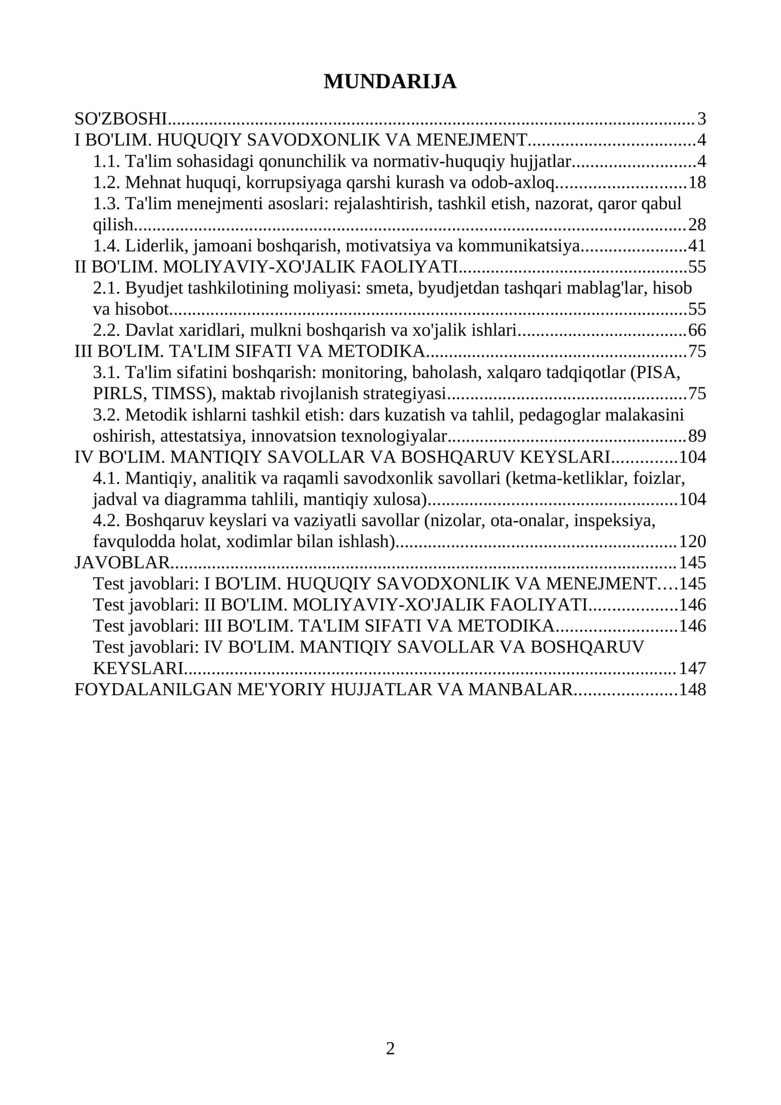 Menejment va liderlik sertifikati 1000 ta savol javoblar. Psixologik testlar. 2