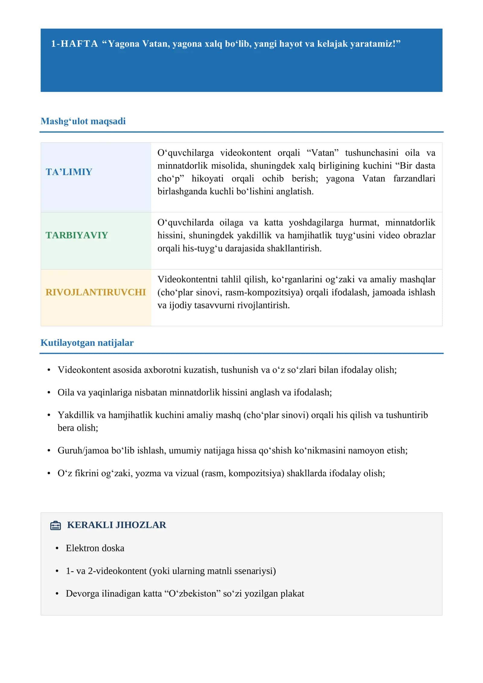 "KELAJAK SOATI" MASHG‘ULOT ISHLANMALARI 2