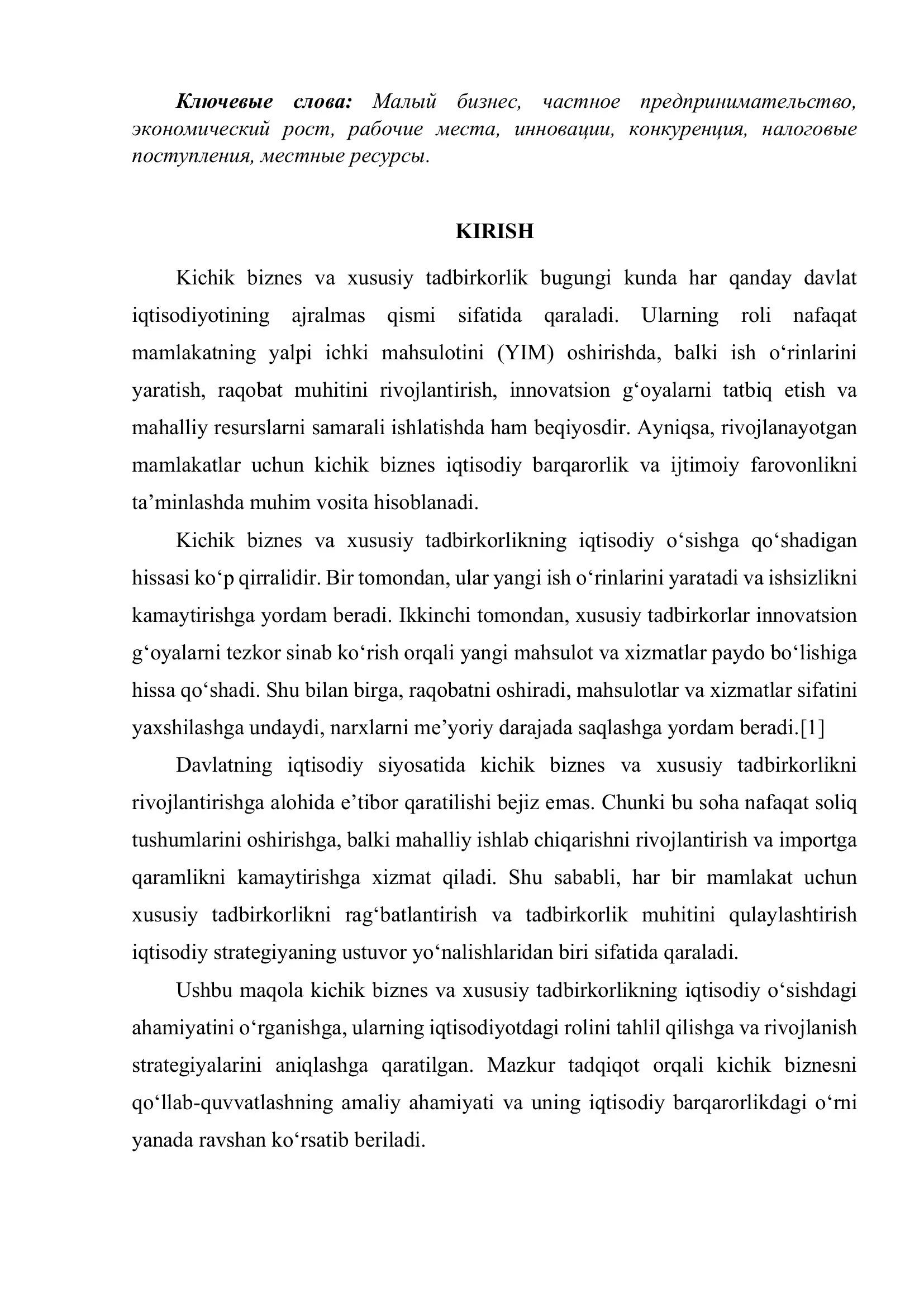 Kichik BIZNES VA XUSUSIY TADBIRKORLIKNING IQTISODIY O‘SISHDAGI AHAMIYATI 2
