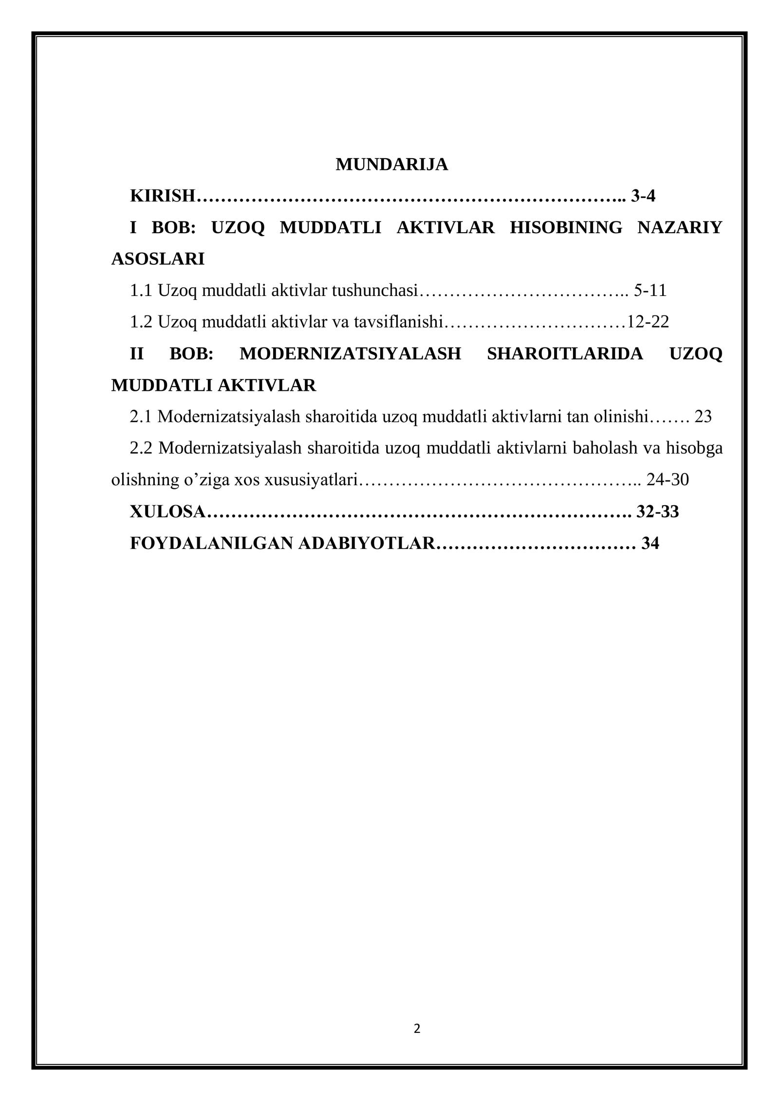 Uzoq muddatli aktivlar hisobi 2