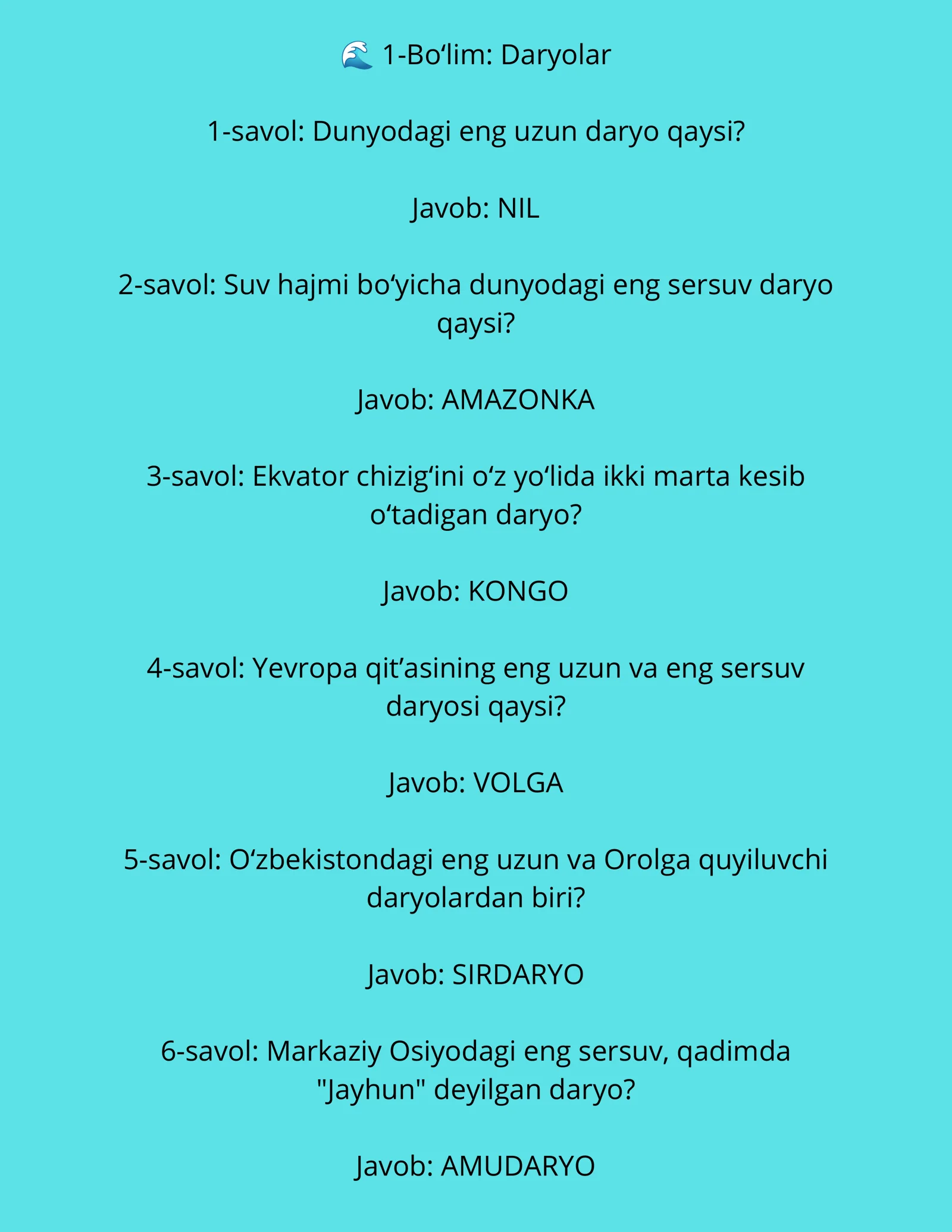 Geografiya boʻyicha savol javoblar 2