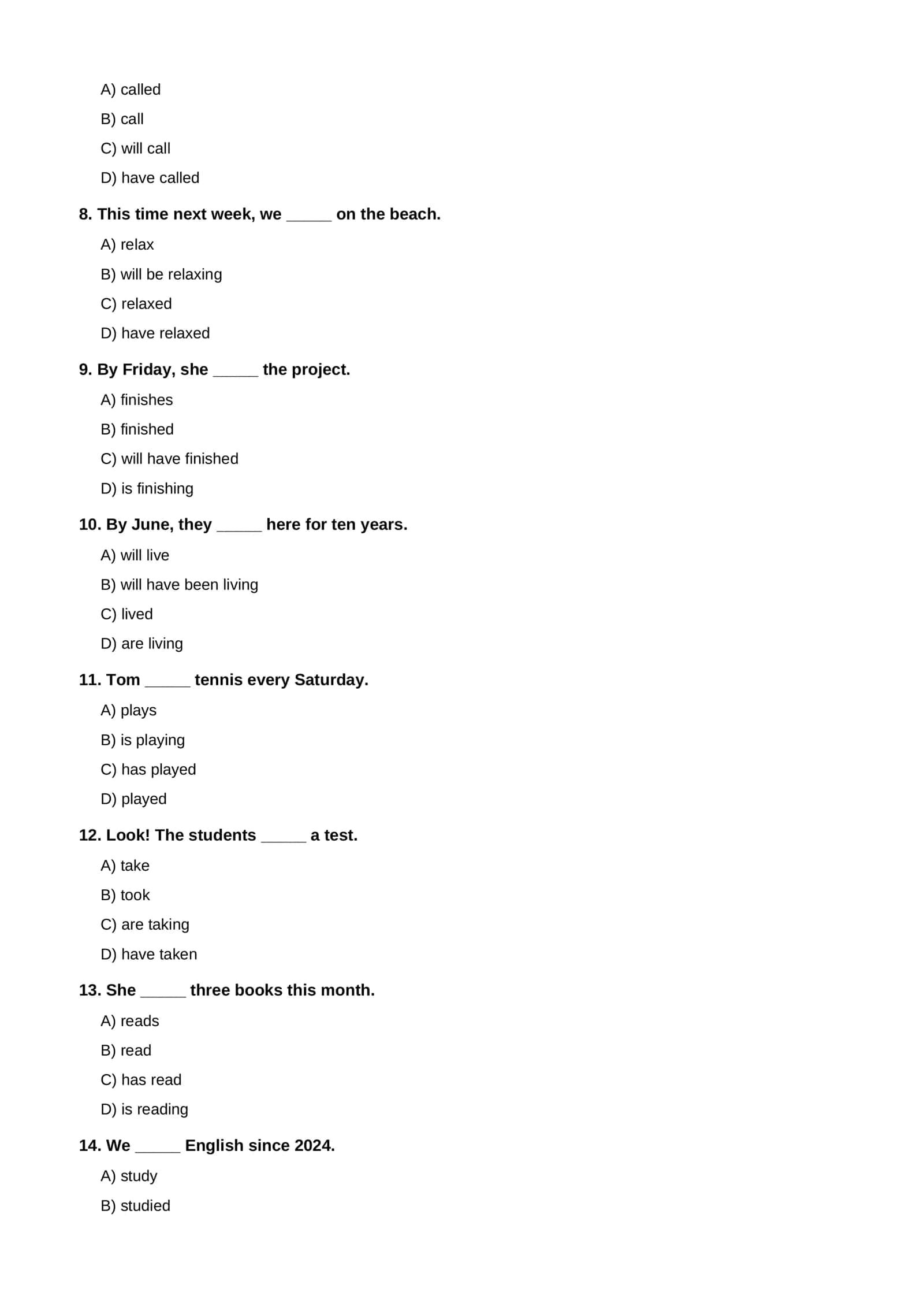 English Tenses 200 Test 2