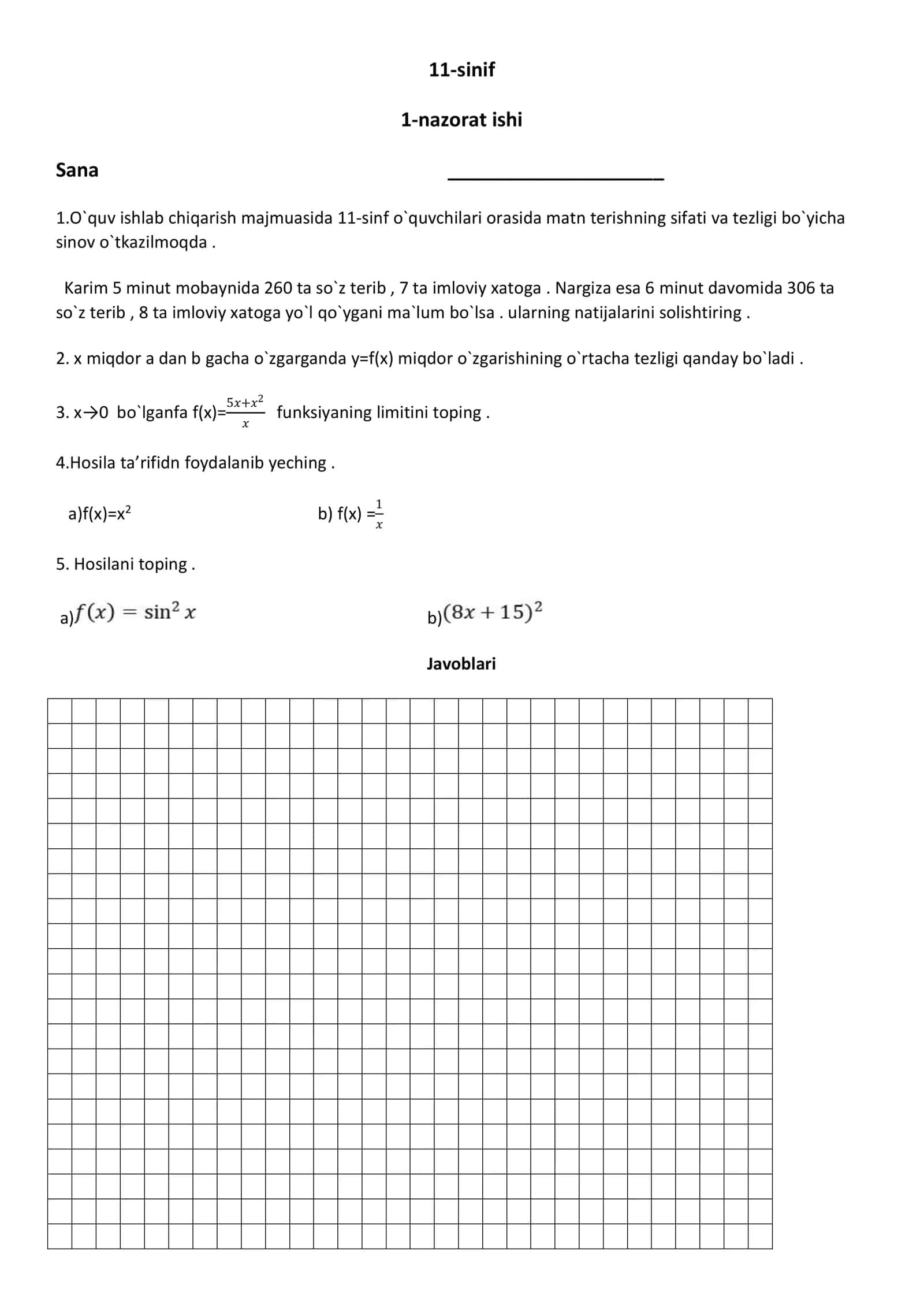 11 sinf algebra geometriya nazorat ishi daftari 2