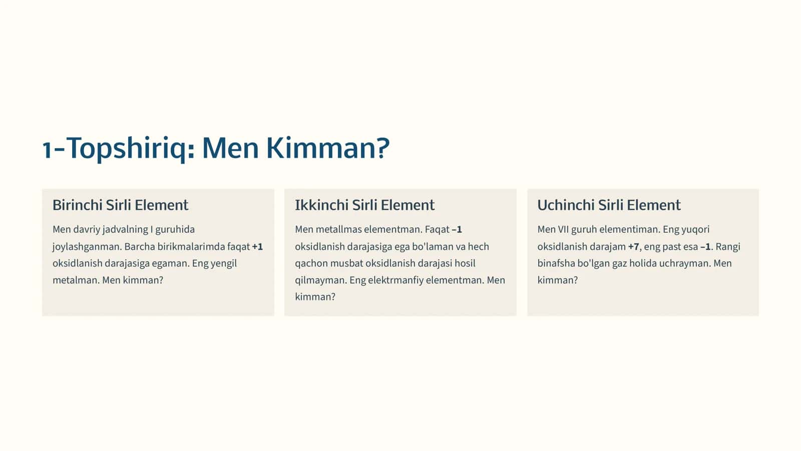 Kimyoviy Oksidlanish Darajasi: Interaktiv Viktorina 2