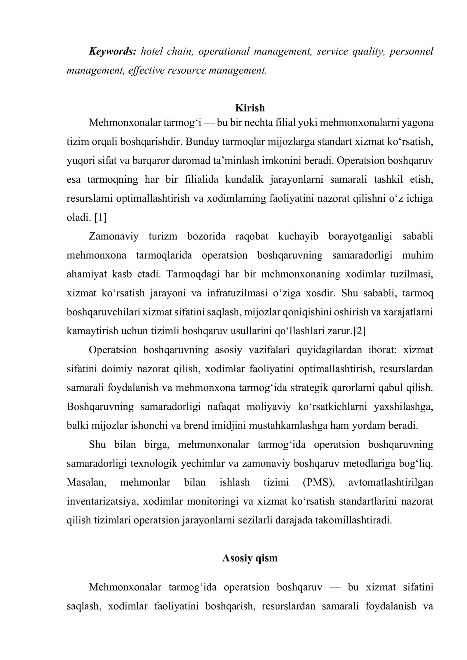 Mehmonxonalar tarmogʻida operatsion boshqaruv usullari 2