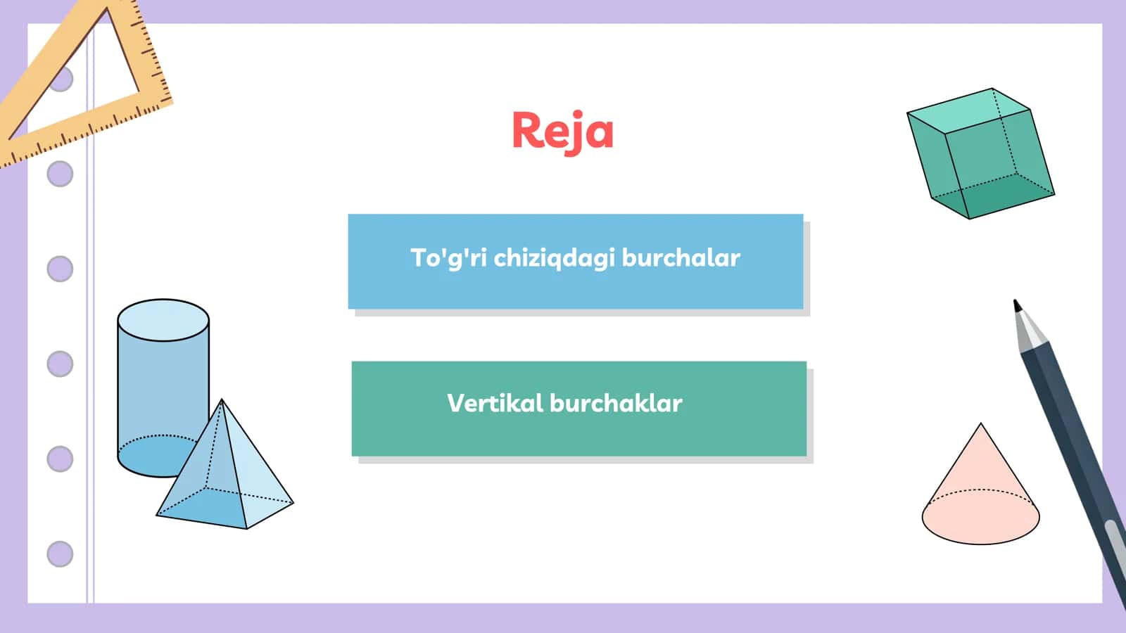 To'g'ri chiziqdagi burchak. Vertikal burchak 2