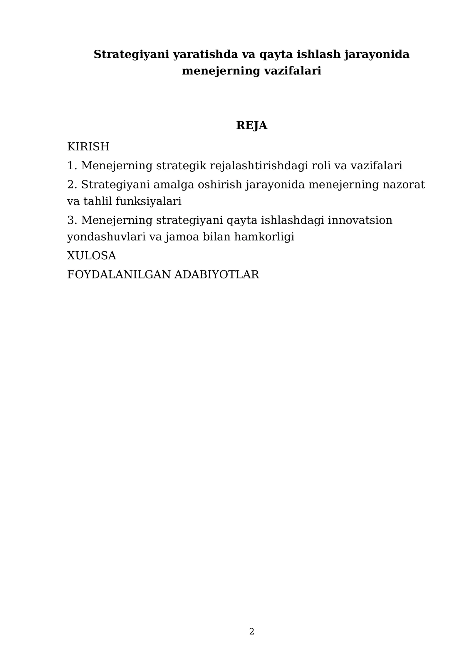 Strategiyani yaratishda va qayta ishlash jarayonida menejerning vazifalari 2