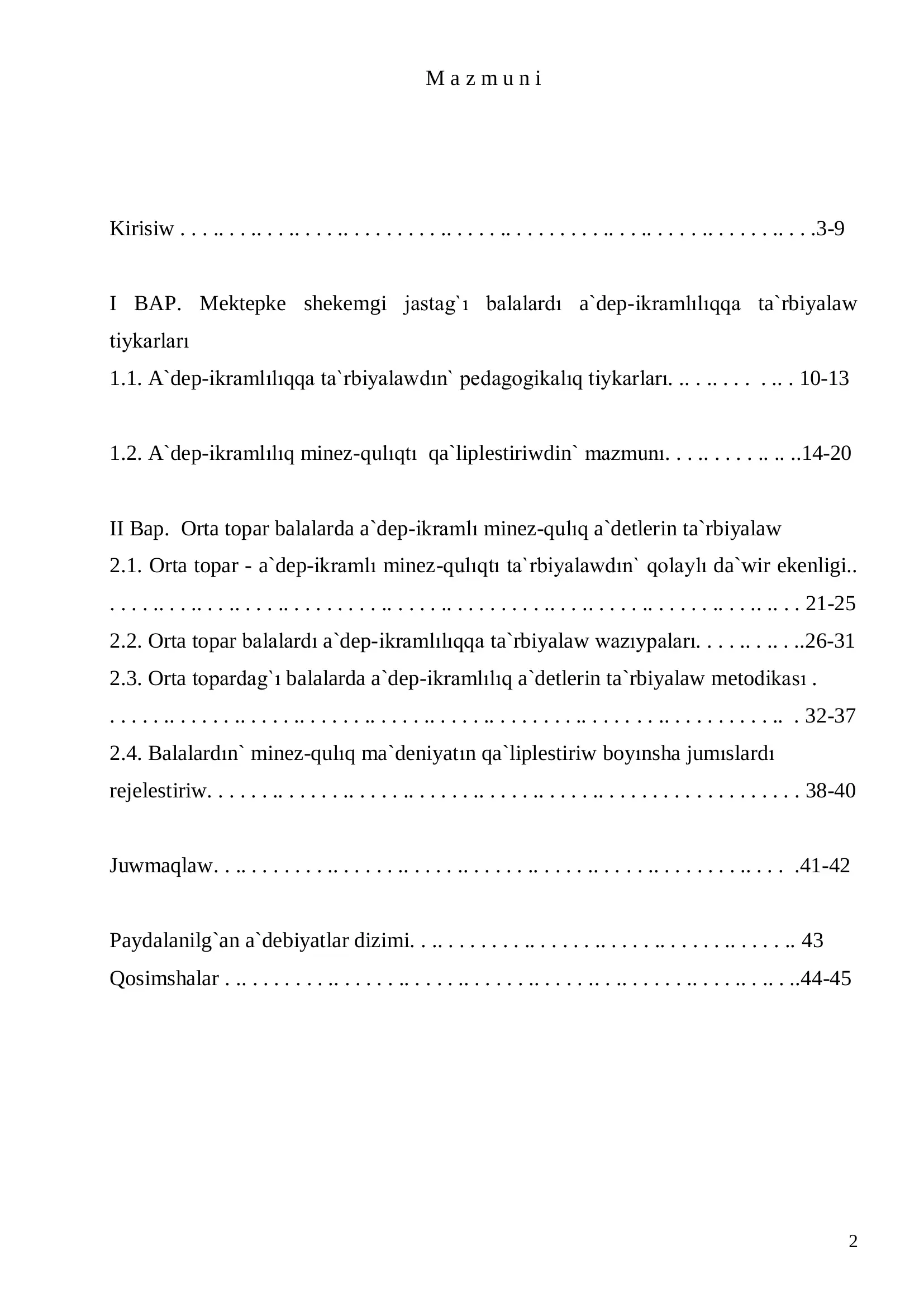 Orta topar balalardı a`dep-ikramlılıqqa ta`rbiyalaw ma`seleleri 2