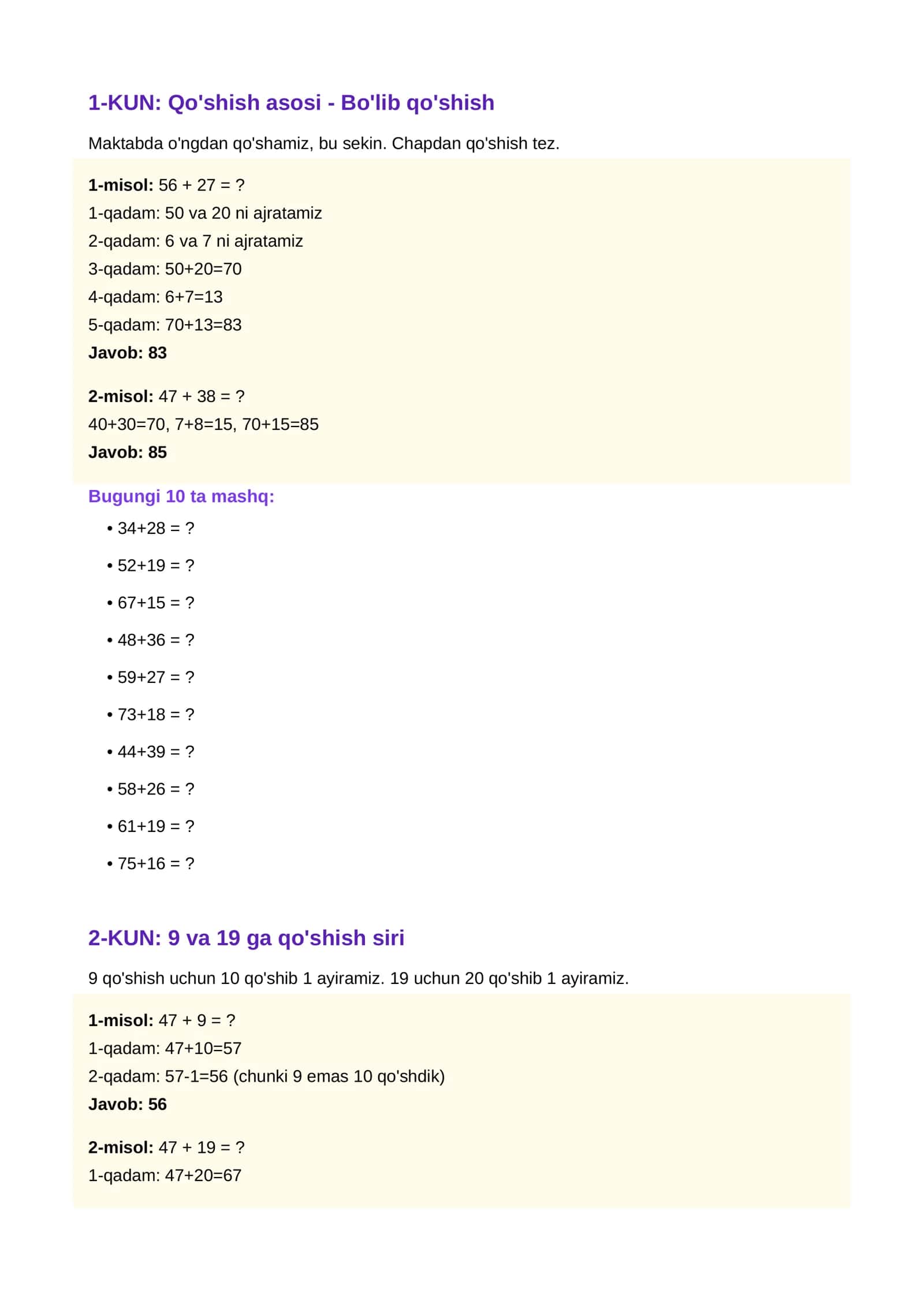 MENTAL ARIFMETIKA Qo'llanma (Matematikada Misollarni tez va osson xisoblash kalkulyatorsiz) 1-Qism 2