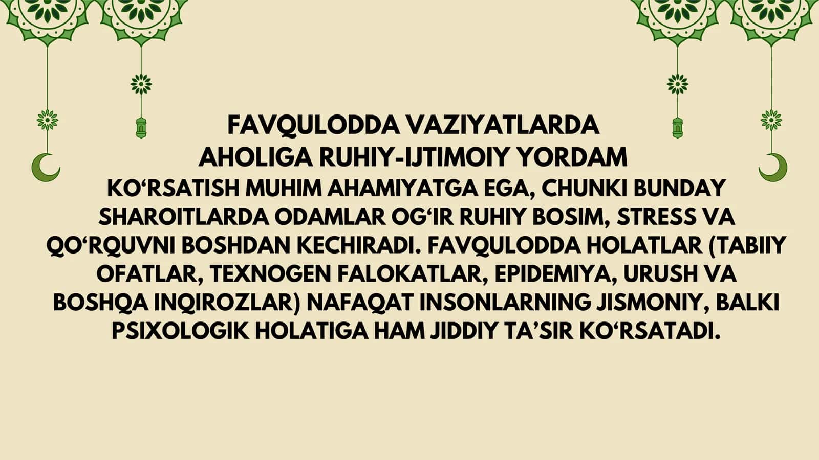 FAVQULOTDA VAZIYATLARDA AHOLIGA RUHIY IJTIMOIY YORDAM KO’RSATISHNING ASOSIY YO’NALISHLARI. 2