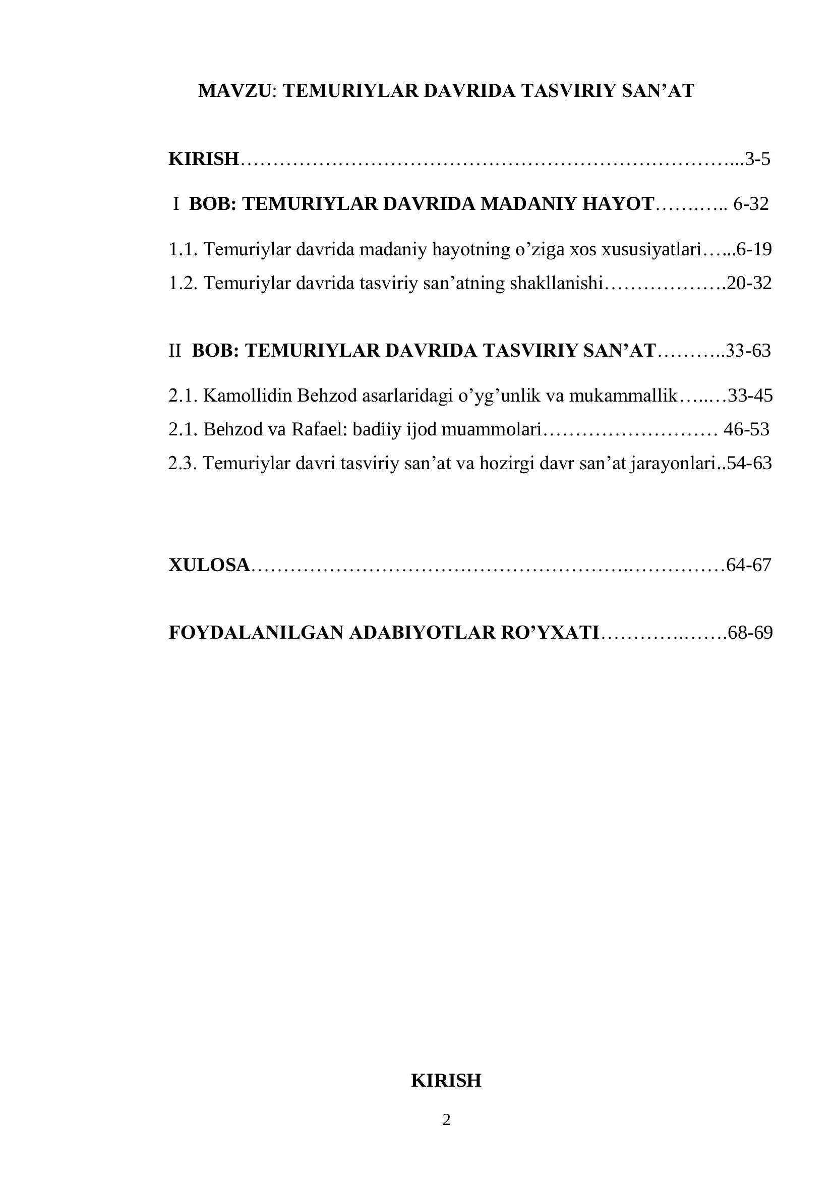 TEMURIYLAR DAVRIDA TASVIRIY SAN’AT 2