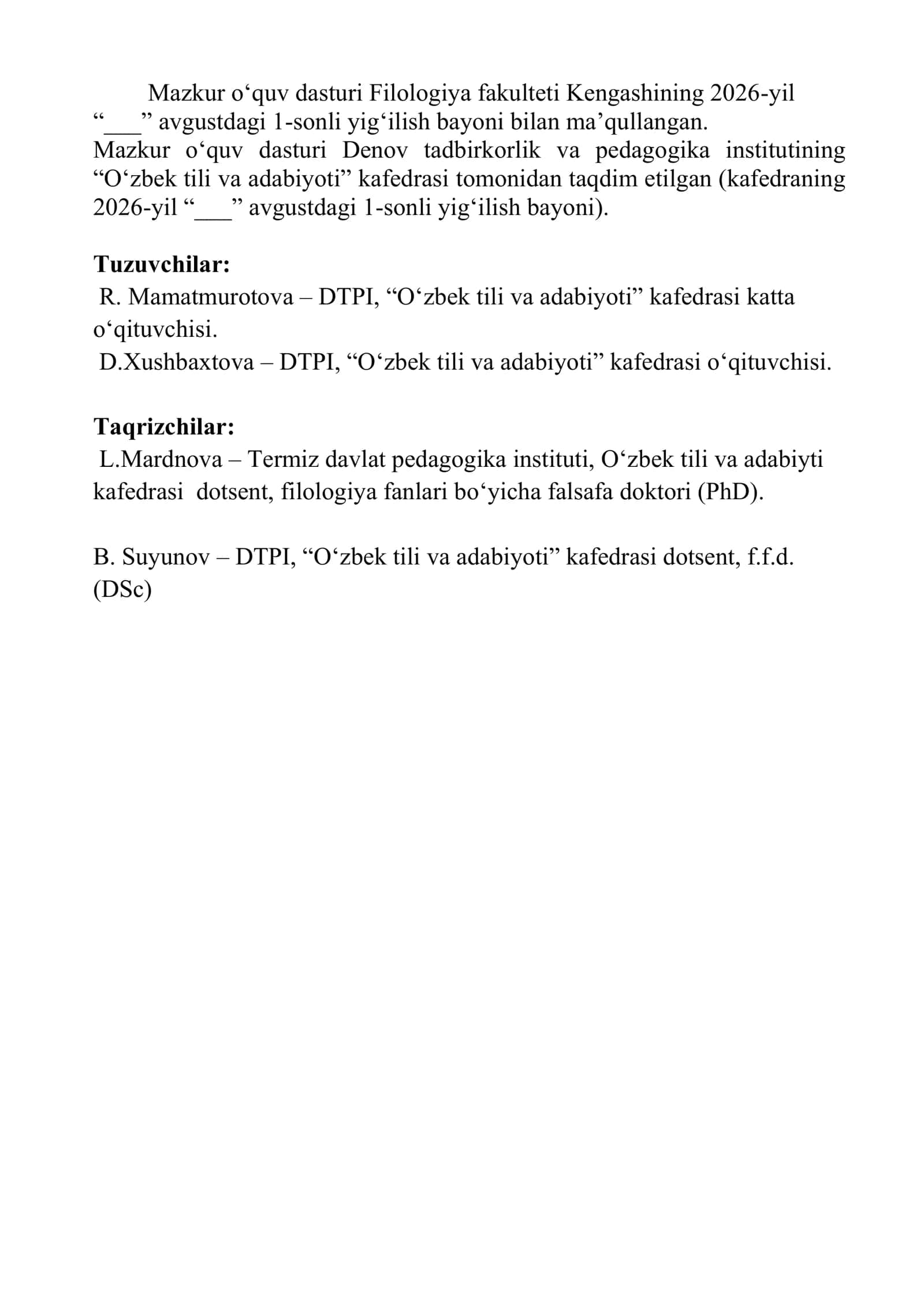 O‘zbek folklori o‘quv dasturi 2