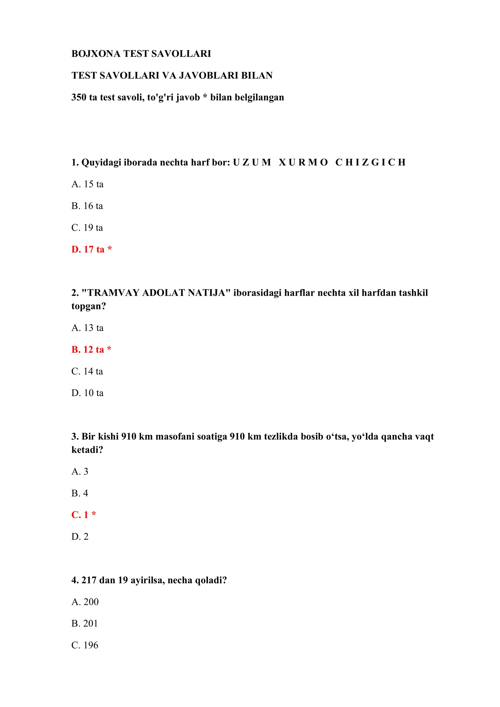 BOJXONA TEST SAVOLLARI 2