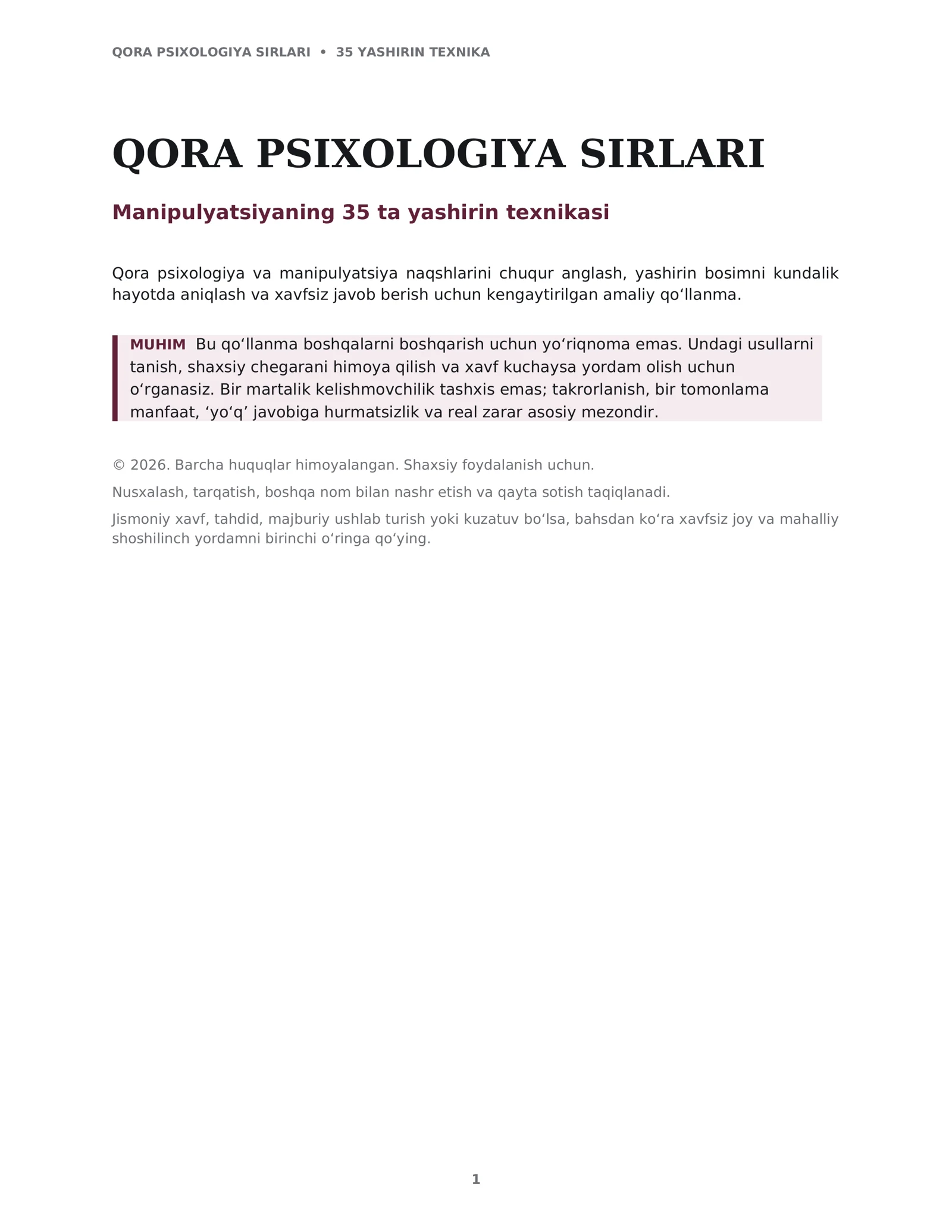 Qora psixologiya sirlari: Manipulyatsiyaning 35 ta yashirin texnikasi 2