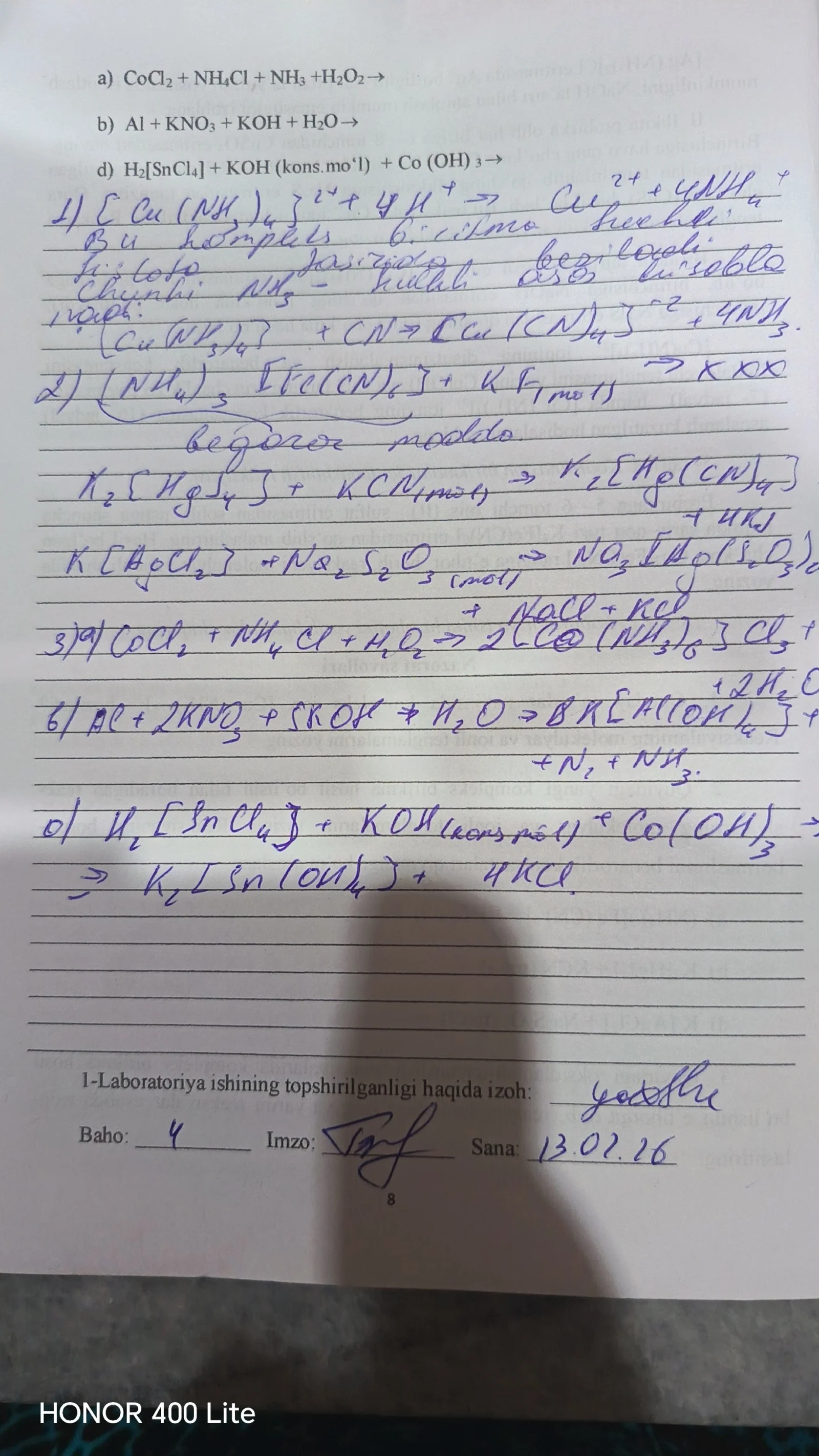 Kimyodan Laboratoriya savollari javoblari bilan birga 2