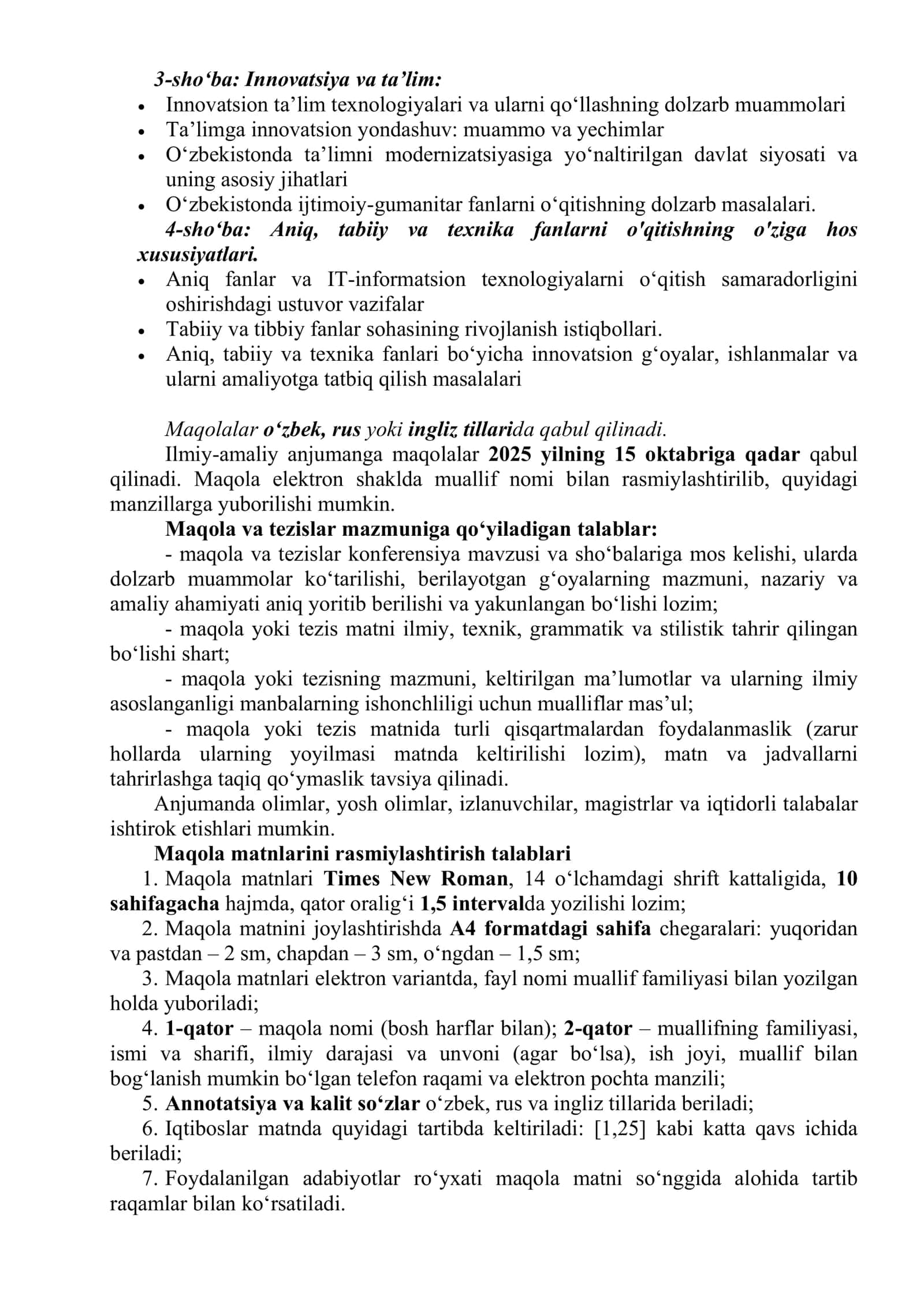 “Ta’lim va sog‘liqni saqlash tizimi istiqbollari: huquqiy asoslar, muammo va yechimlar, xorijiy tajribalar” mavzusidagi respublika ilmiy-amaliy konferensiya 2